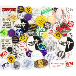 60 Vintage Women ERA Equal Rights Amendment Buttons: 60 Vintage Women ERA Equal Rights Amendment Buttons. 1 to 3 inches diameter.