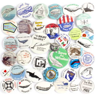 40 Vintage Save the Whales Environmental Buttons: 40 Vintage Save the Whales Environmental Buttons. 1.5 to 3 inches diameter.