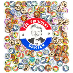 90 Vintage Gary Trudeau Cartoon Buttons Pinbacks: Group of 90 Vintage Gary Trudeau Cartoon Buttons Pinbacks. 1.25 inches in diameter. Includes the 6" Jimmy Carter button.