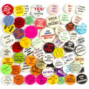 Group of 60 Humorous Social Statement Buttons: Group of 60 Humorous Social Statement Buttons. .75 to 1.5 inches.