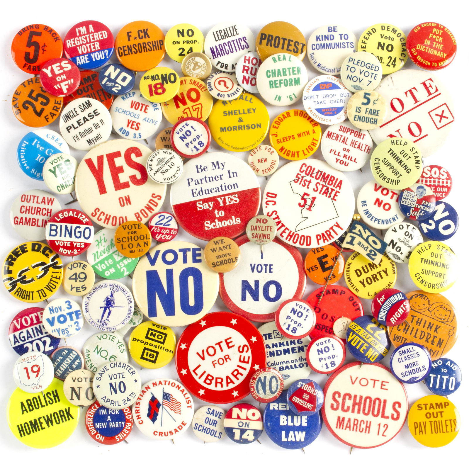 75 Vintage Ballot Issue Buttons Pinbacks (1 of 1)