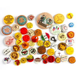 50 Vintage Mexican American Cause Buttons: 50 Vintage Mexican American Cause Buttons. 1 to 2.5 inches diameter.