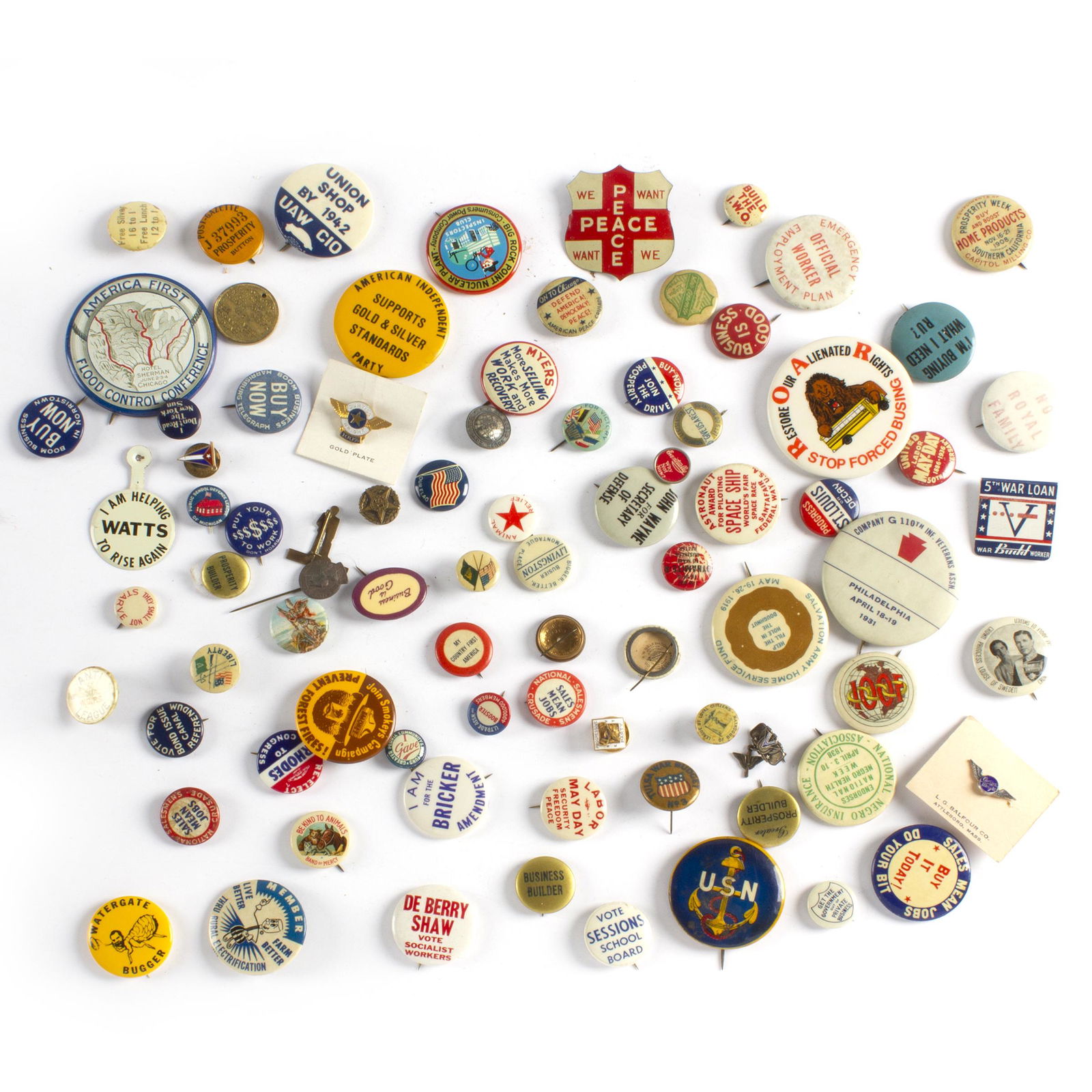 70 Various Antique and Vintage Buttons Pinbacks (1 of 1)