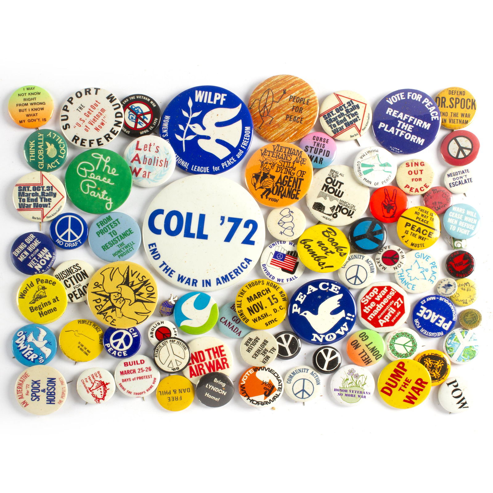 Vintage Lot of 70 Vietnam Protest Peace Buttons (1 of 1)