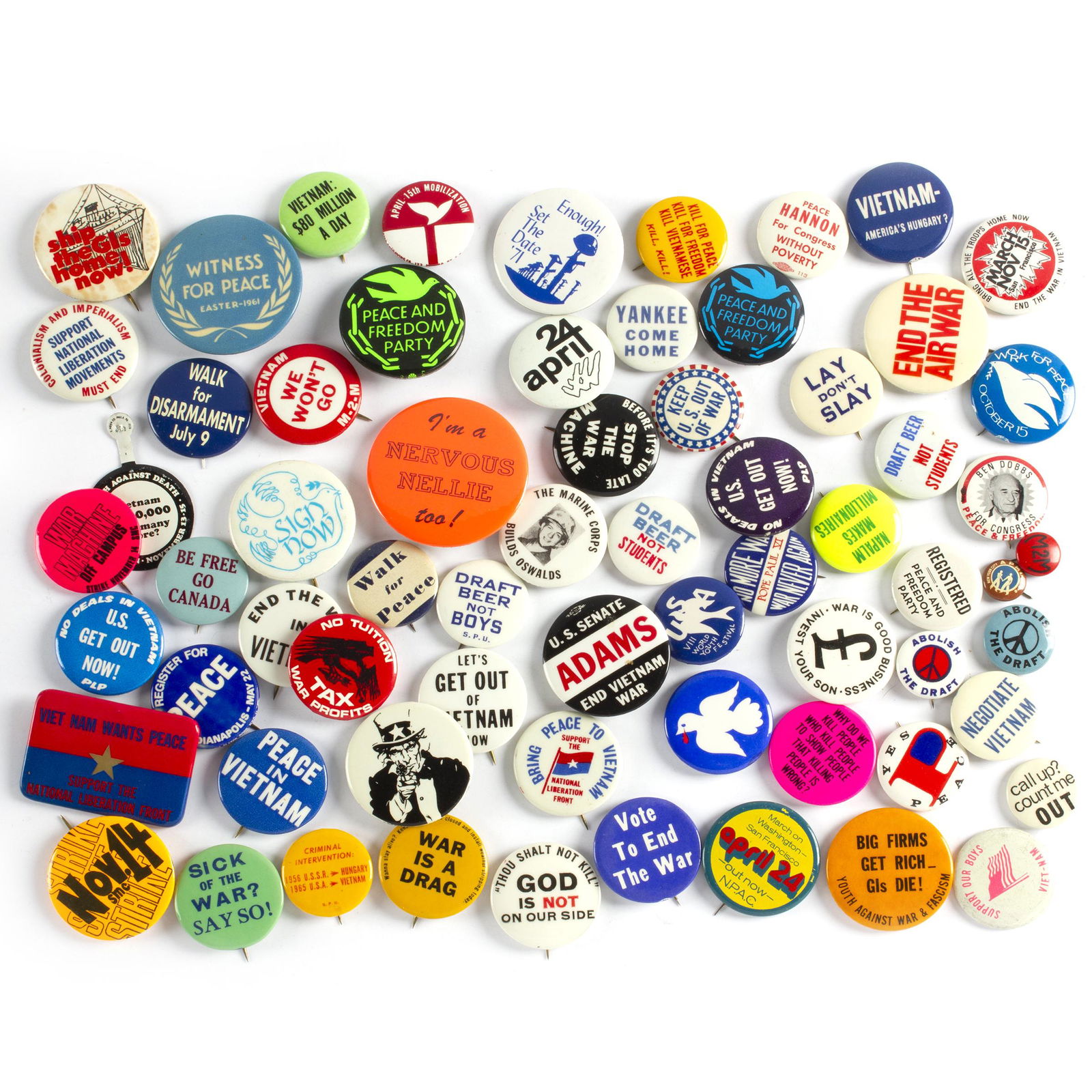 60 Vintage Vietnam War Peace Protest Buttons (1 of 1)