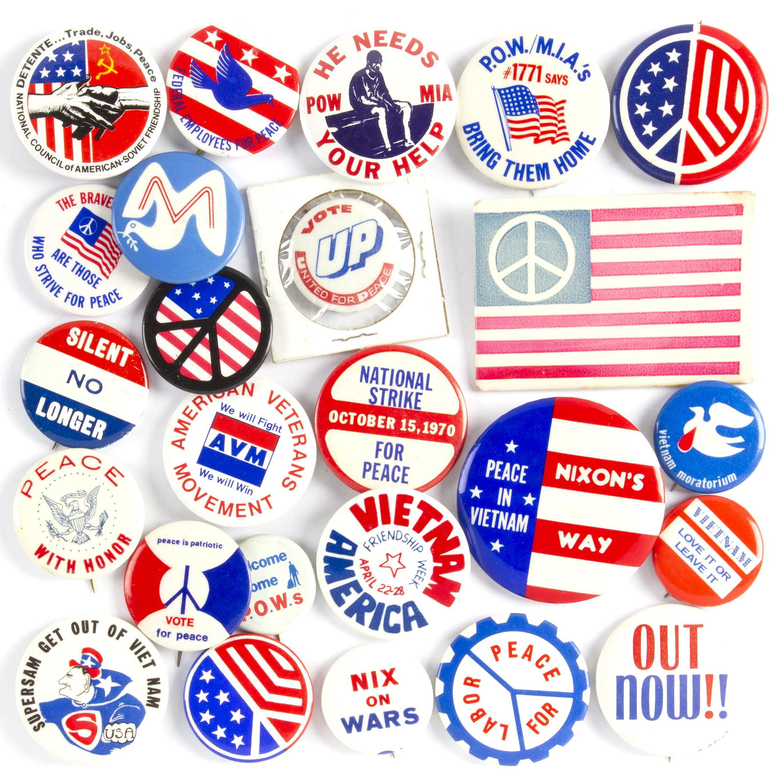 25 Vintage Vietnam War Peace Protest Buttons (1 of 1)