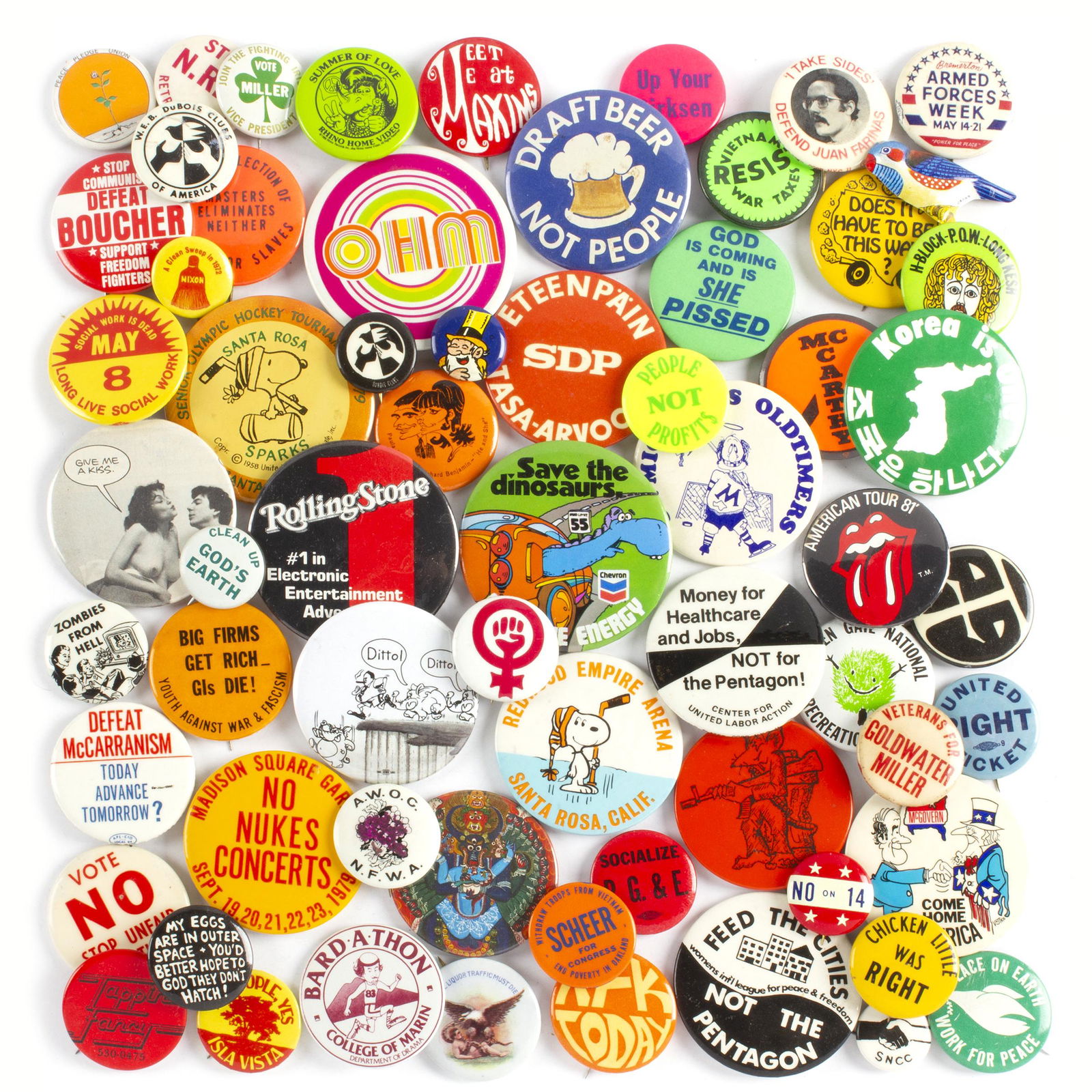 60 Vintage Varied Subject Colorful Graphics Buttons (1 of 1)