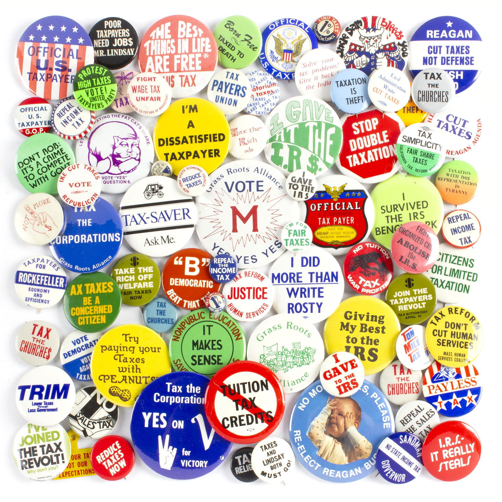 75 Vintage Anti Tax Issue Protest Buttons (1 of 1)
