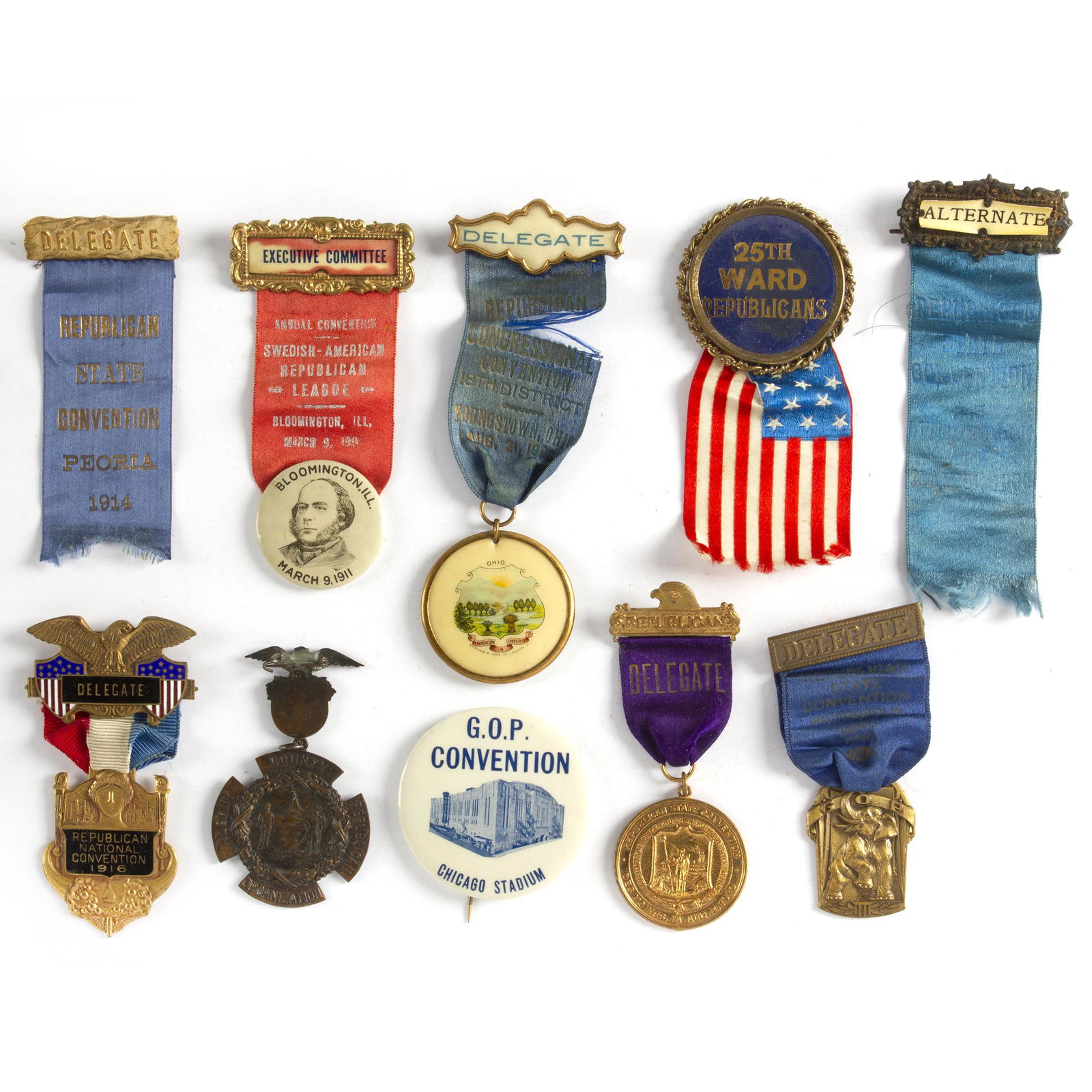 10 1909 - 1920 Republican Convention Ribbons Medals (1 of 1)