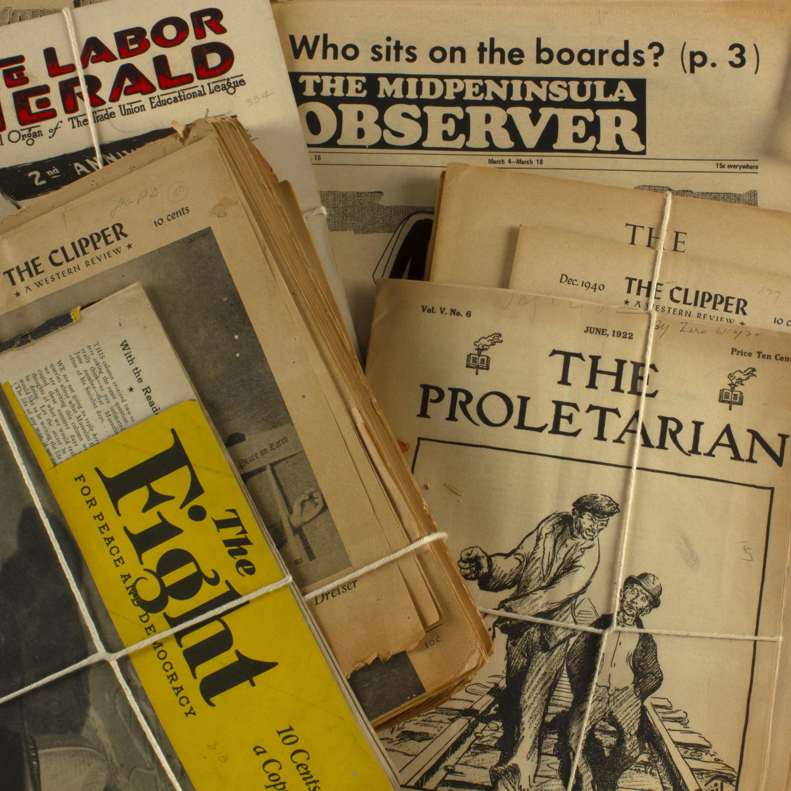 Antique Labor Papers Ephemera The Shield The Clipper: Large group of Antique Labor Papers and Ephemera. Many issues of the Clipper, The Shield, Railroad Workers Bulletin.