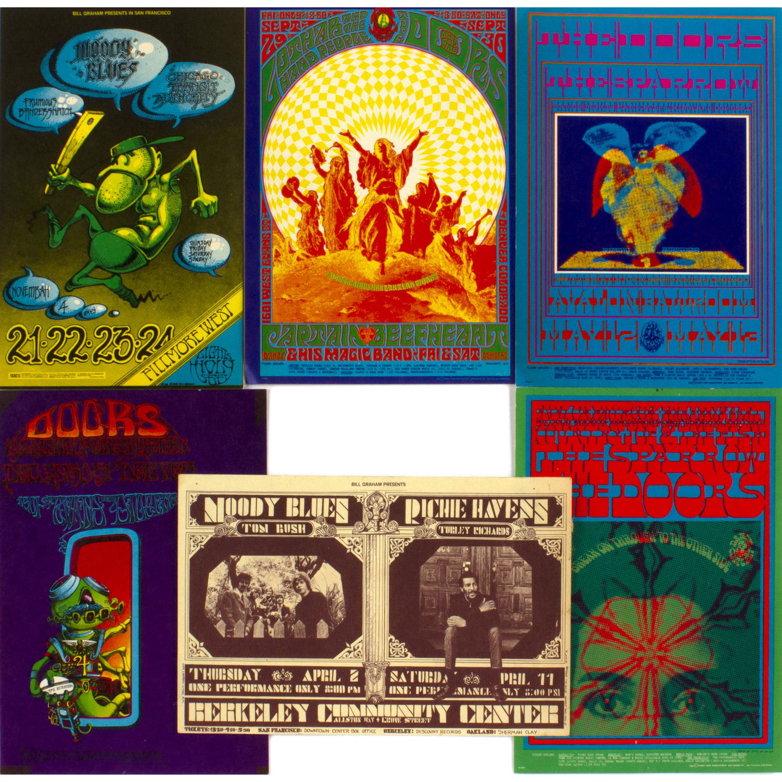 6 Moody Blues and The Doors Concert Handbills (1 of 2)