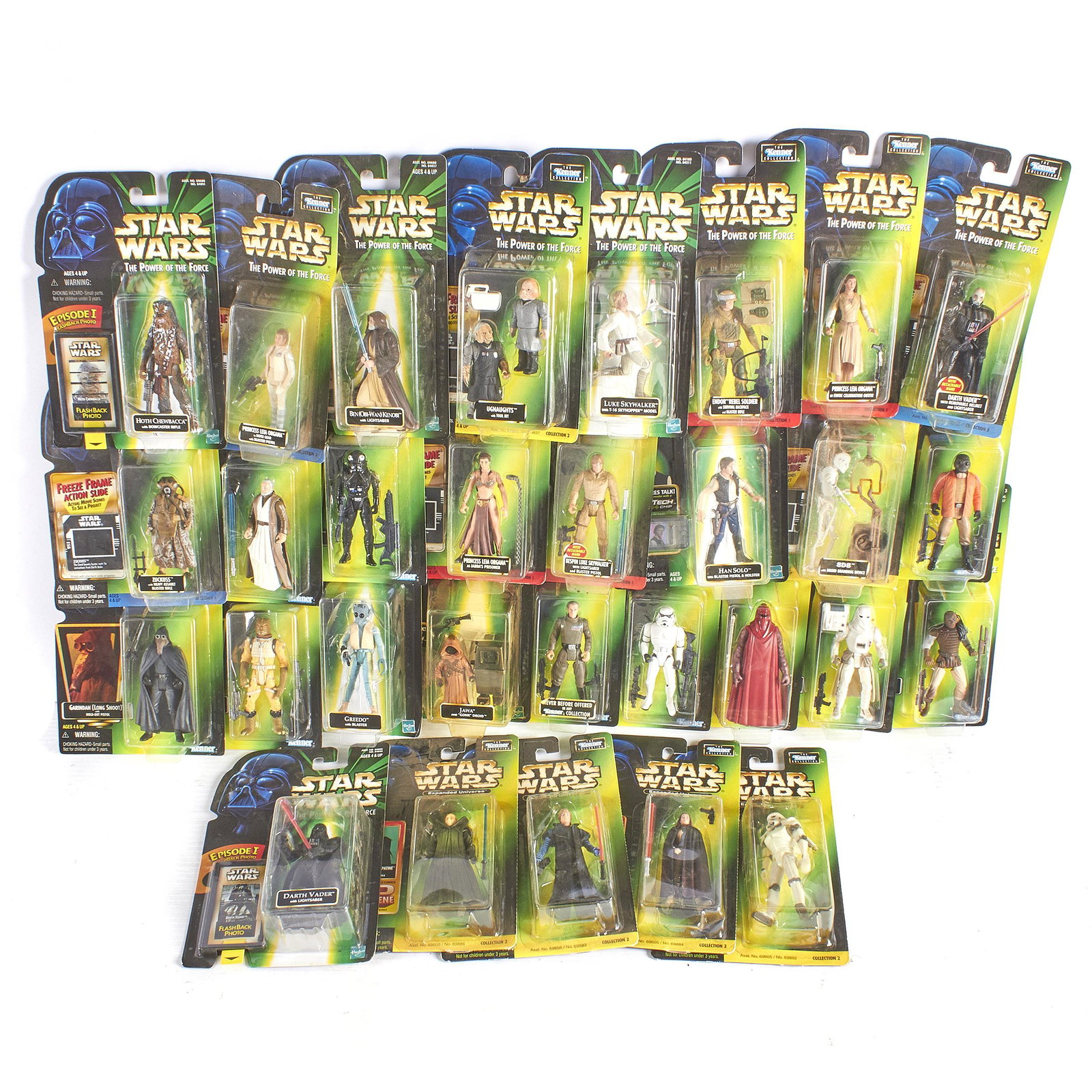 36 Kenner Star Wars Power of the Force Expanded: 36 Kenner Star Wars Power of the Force Expanded Universe Figures 1997 - 98. Luke Skywalker, Hans Solo , Ben Kenobi , Creedo , Jawa, Leia , Chewbacca , Darth Vader , Ugnaights, and more...Original Pack