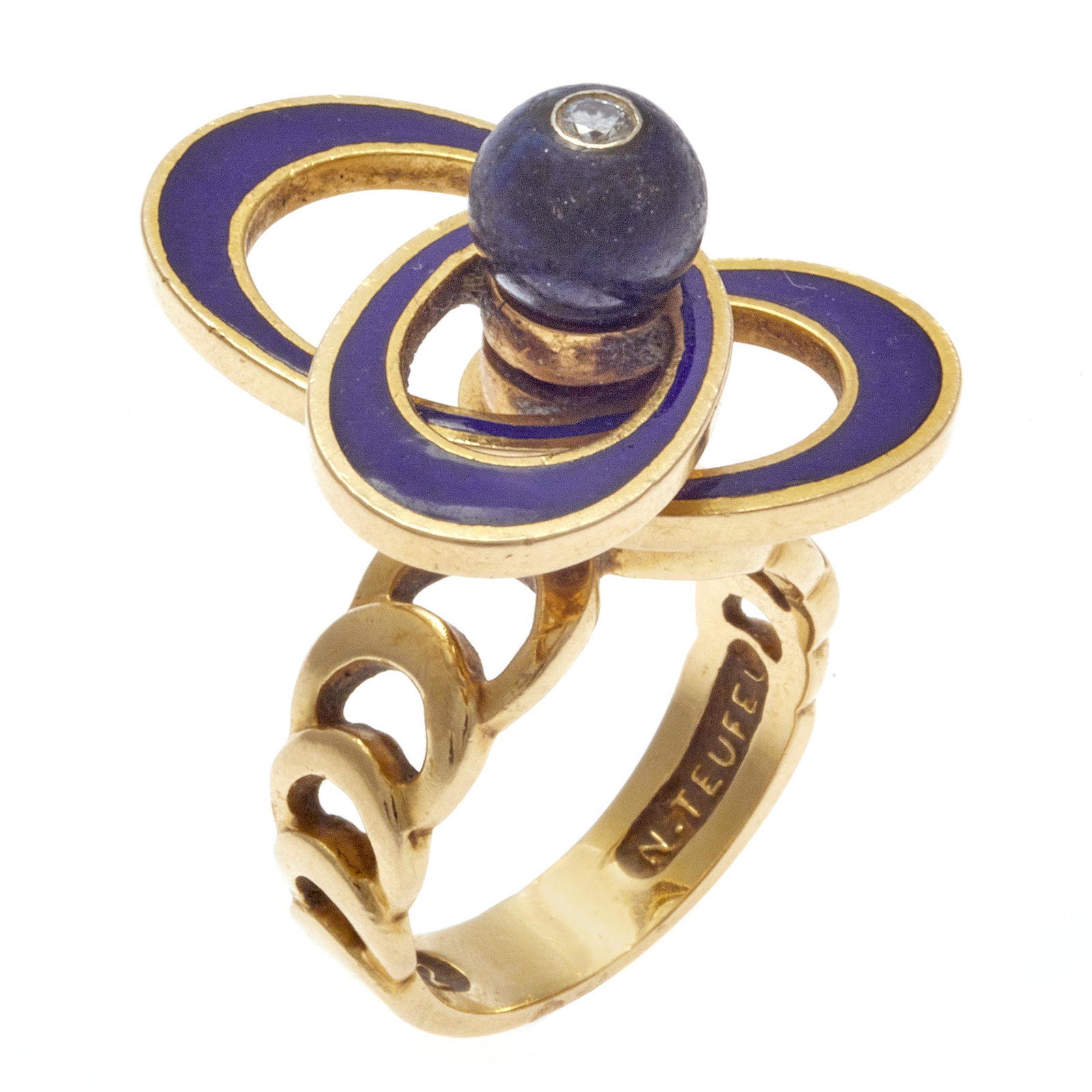 Diamond, Lapis, Enamel, 18k Motion Ring, N. Teufel (1 of 5)