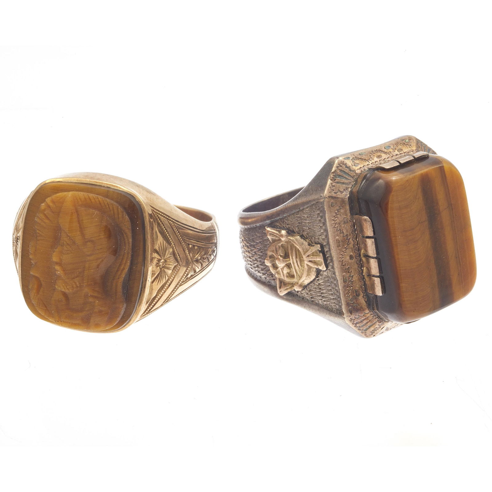 Two Gent's Tiger's Eye, Gold, Silver Rings (1 of 2)