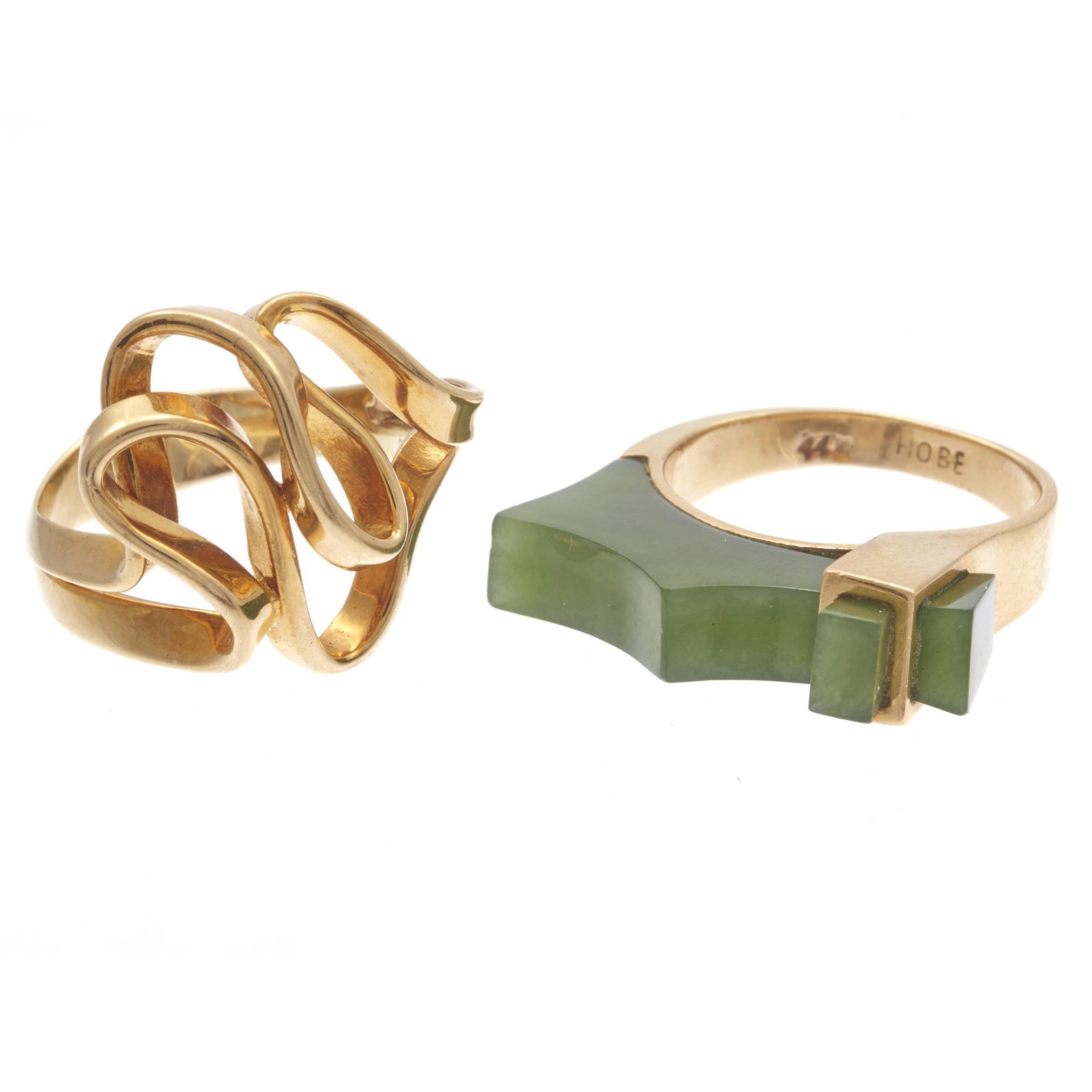 Hobe Modernist Nephrite, 14k Ring with 14k Ribbon Ring (1 of 4)