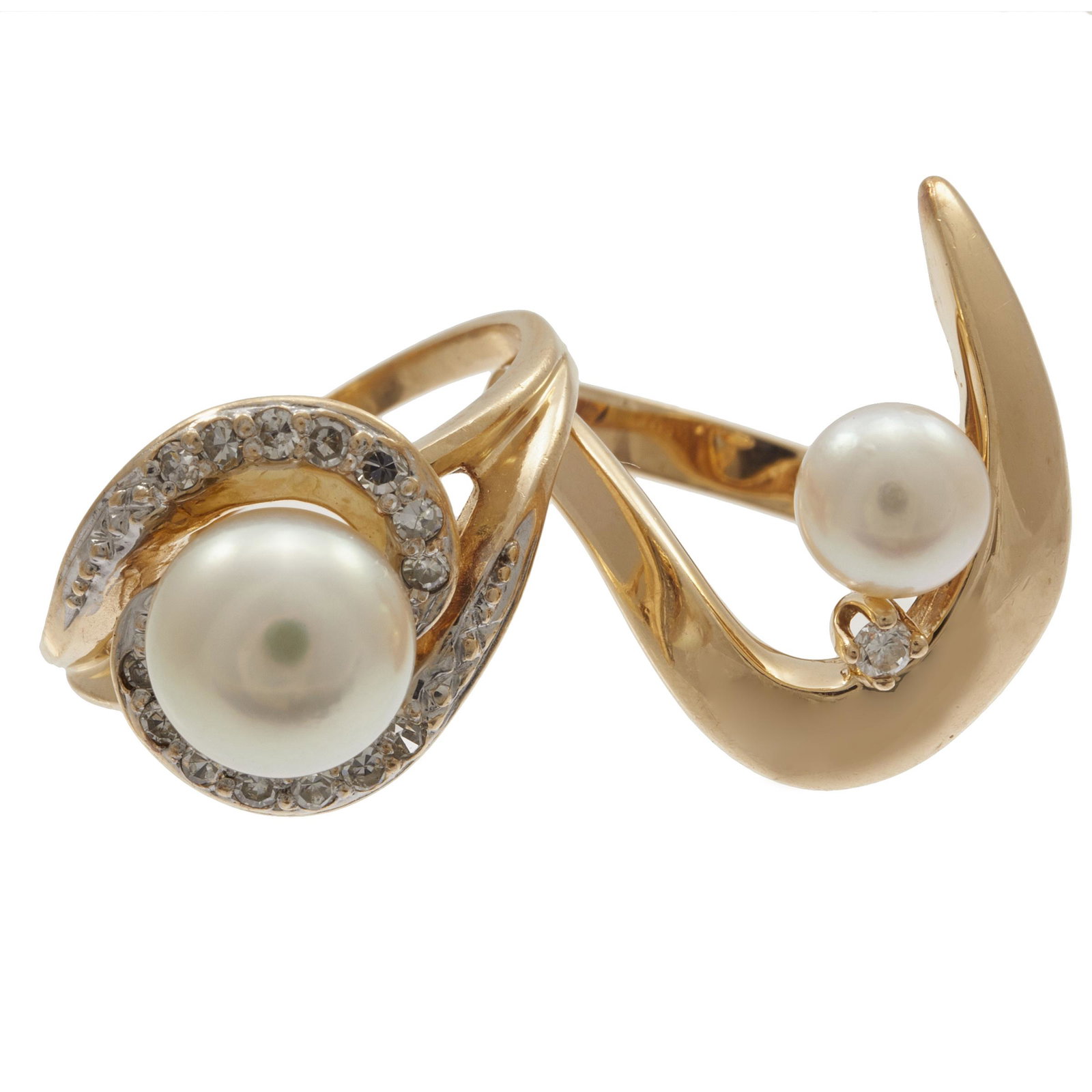 Collection of Two Diamond, Cultured Pearl, 14k Rings (1 of 4)