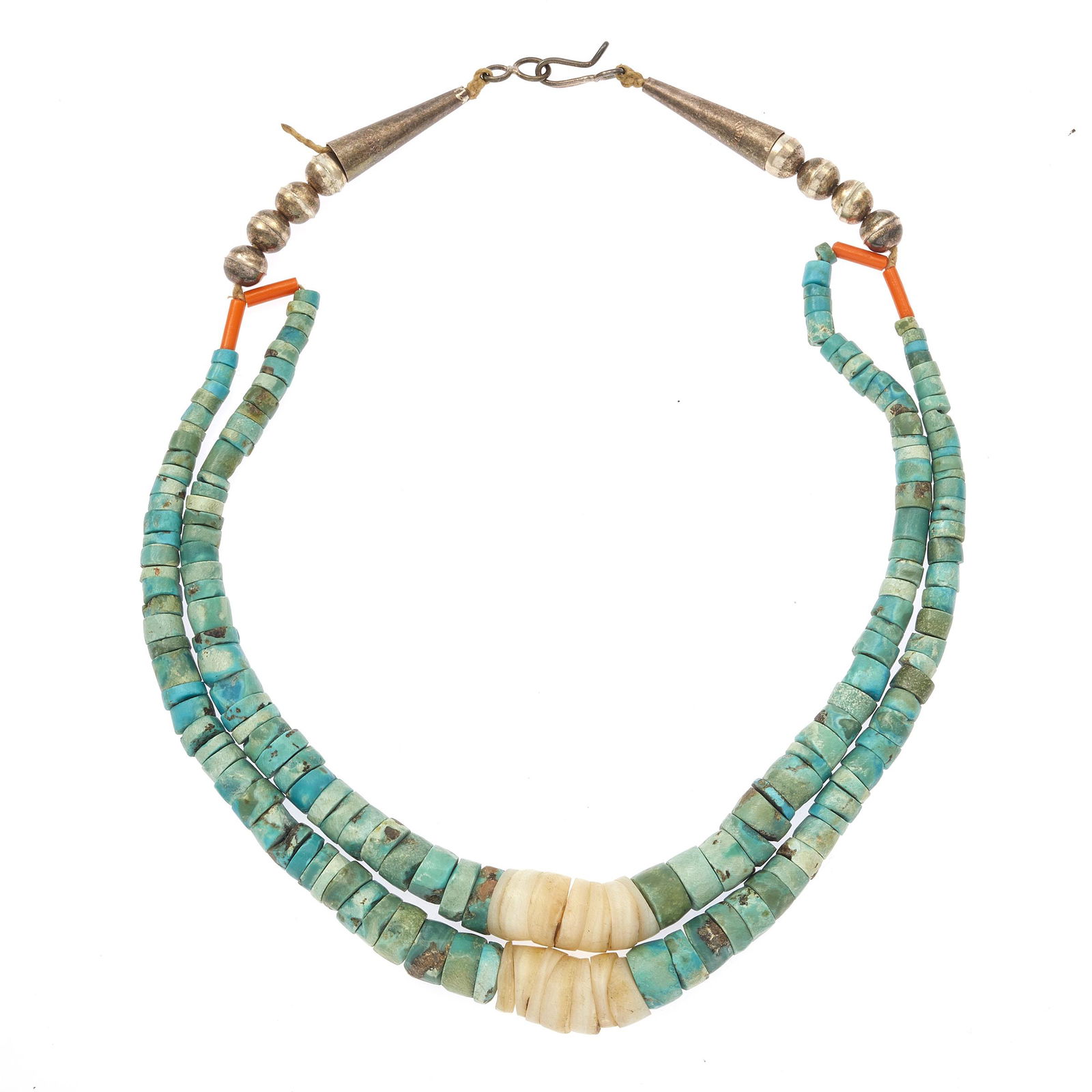 Navajo Turquoise, Shell, Sterling Silver Jacla Necklace (1 of 2)