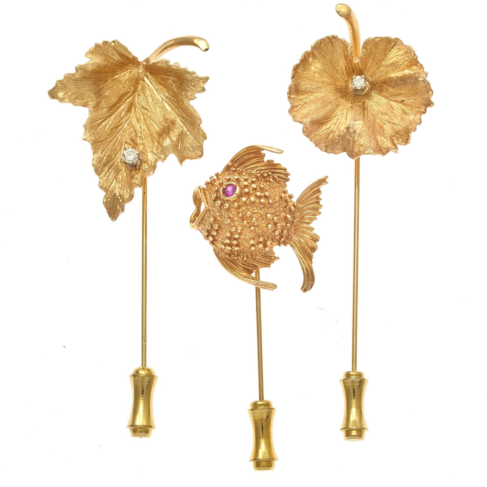 Collection of Three Diamond, Ruby, 14k Stick Pins (1 of 2)