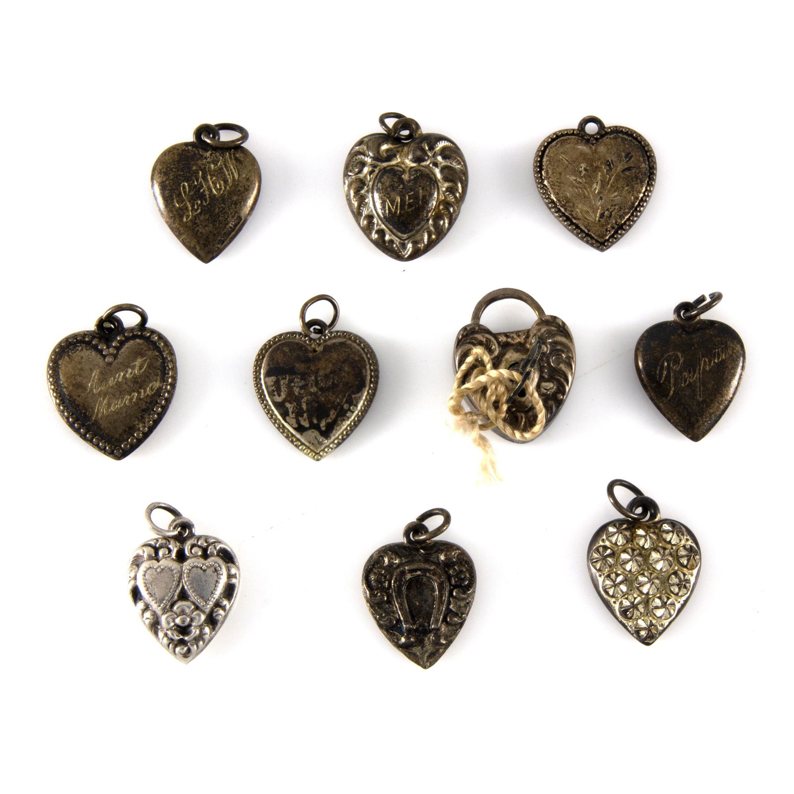 Collection of Victorian Silver Heart Charms and Lock (1 of 2)