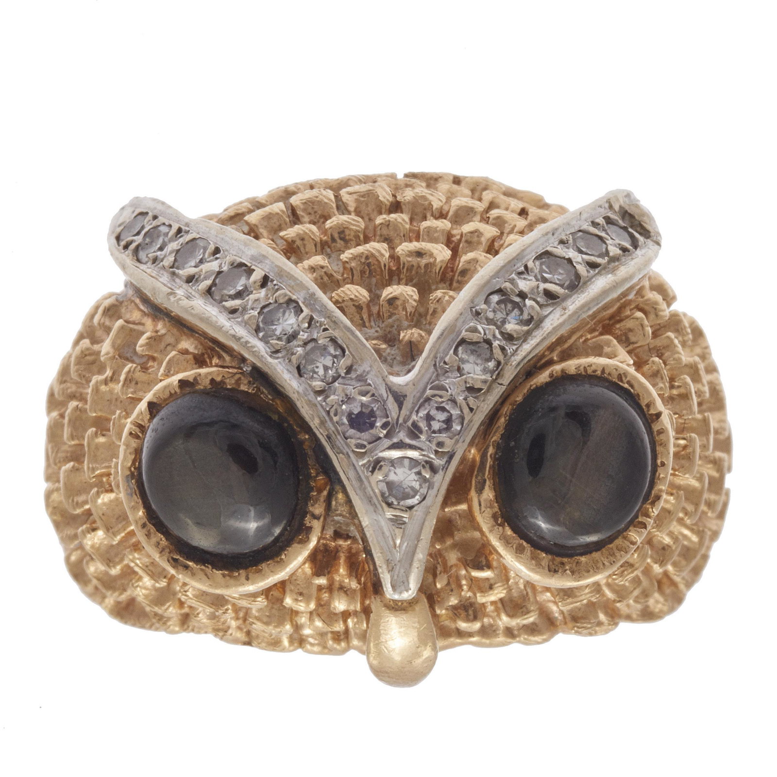 Diamond, Star Sapphire, 14k Yellow Gold Owl Ring (1 of 4)