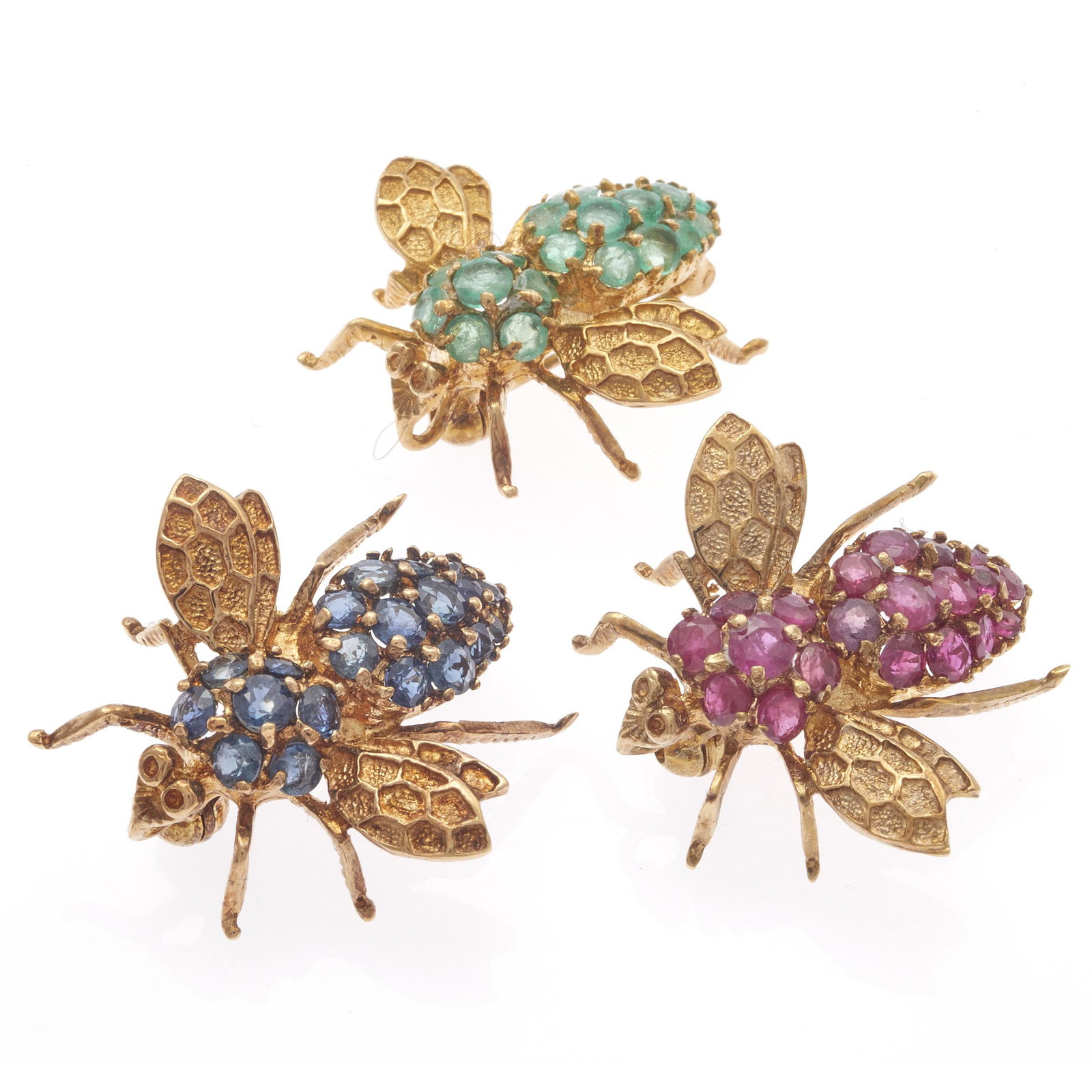 Collection of Ruby, Sapphire, Emerald, 14k Fly Pins (1 of 2)