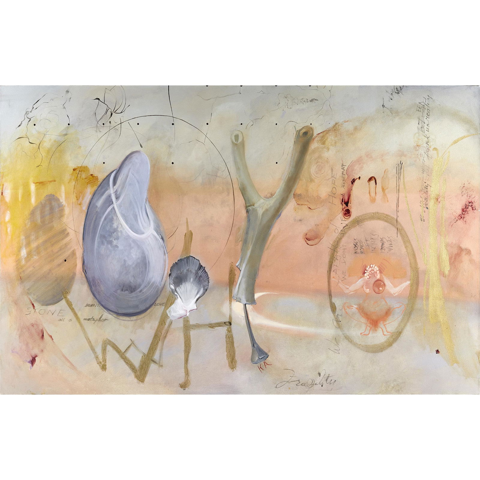 Ciel Bergman (1938-2017 American): 'Capable of Hope' Abstract. Oil on canvas Signed l/r and reverse. 48in. x 84in.