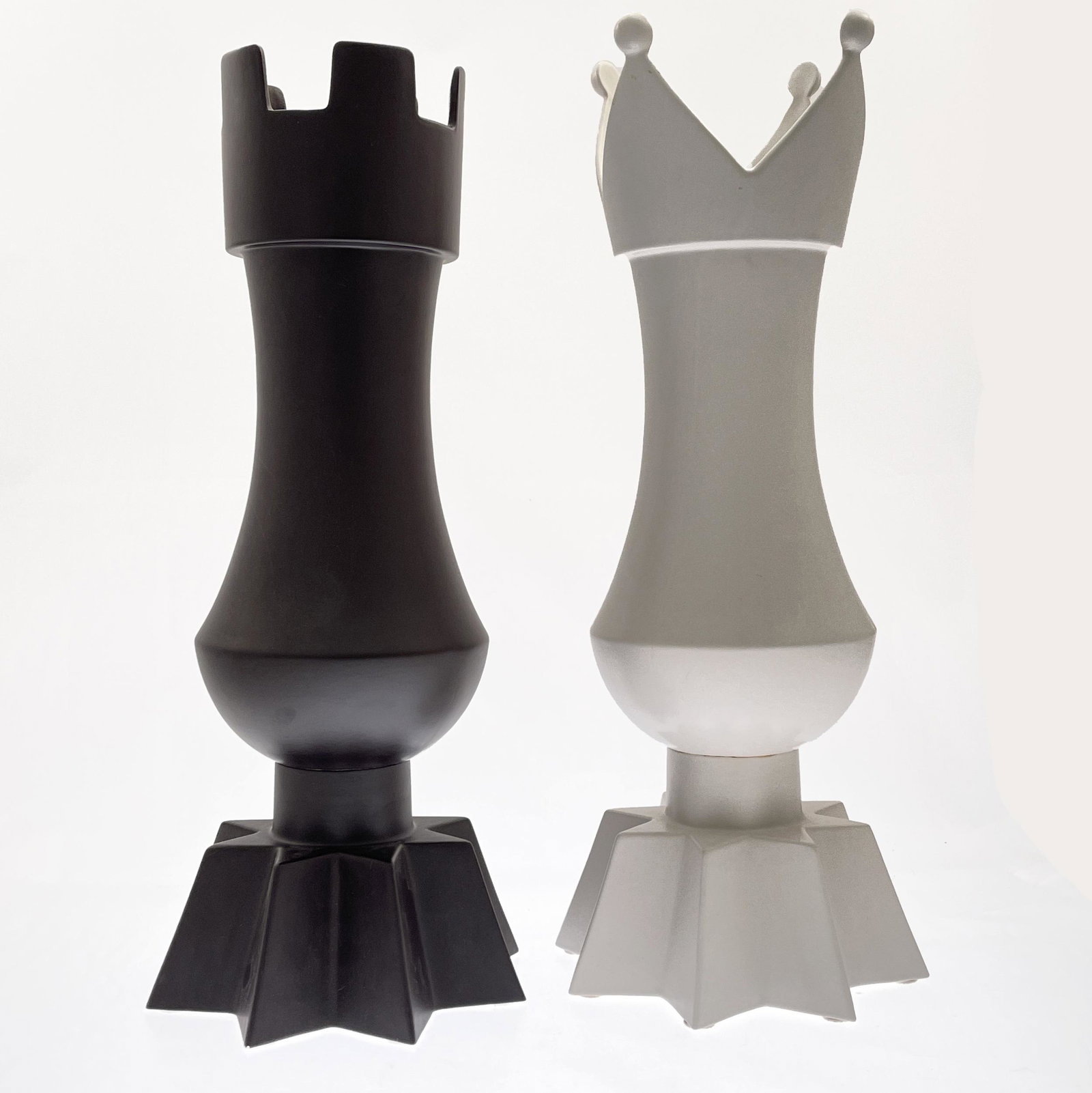 Pair Roche Bobois Ceramic Vases: In the form of chess pieces. 23 1/2in. (60cm) h.