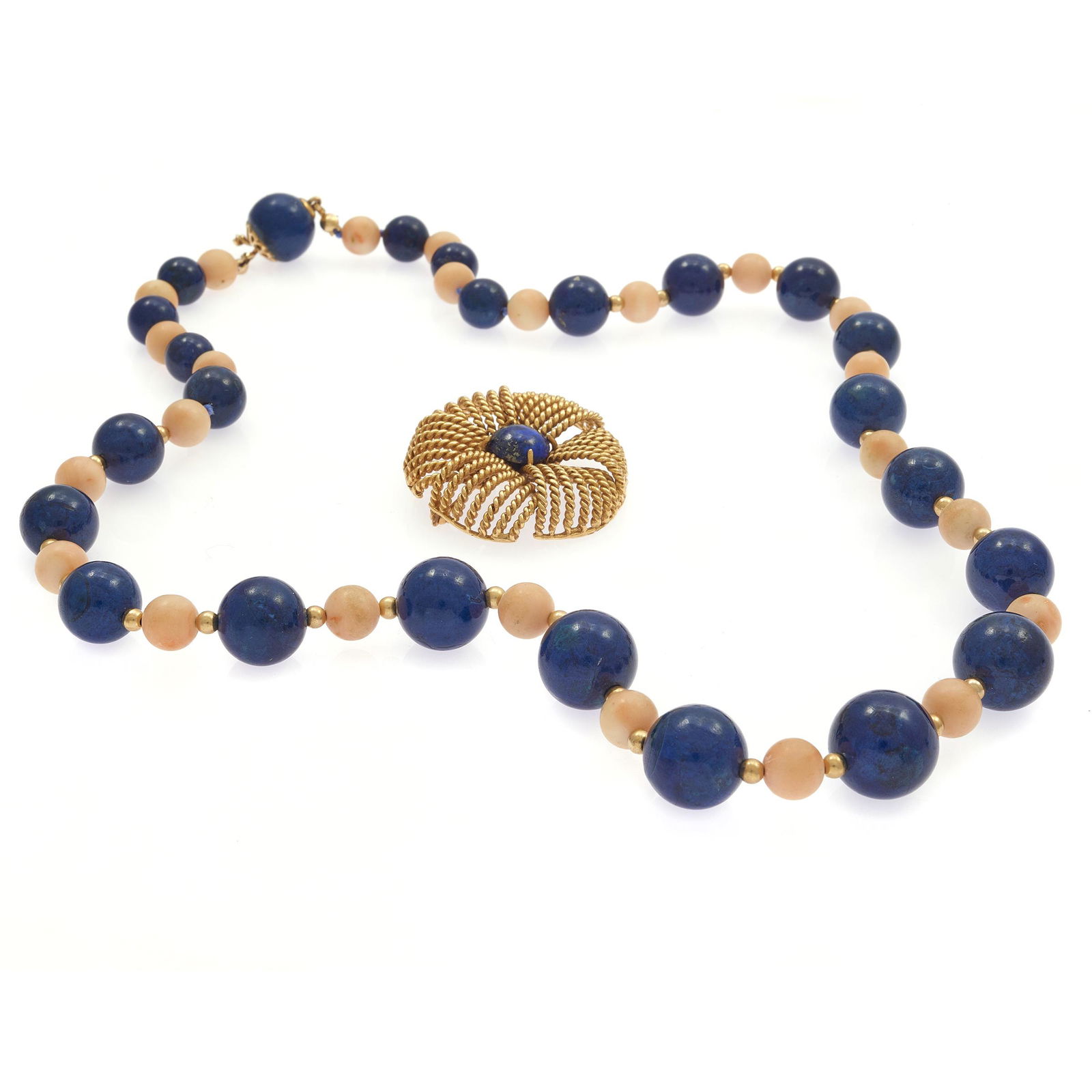 Lapis Lazuli, Coral, 14k Necklace and Pin (1 of 2)