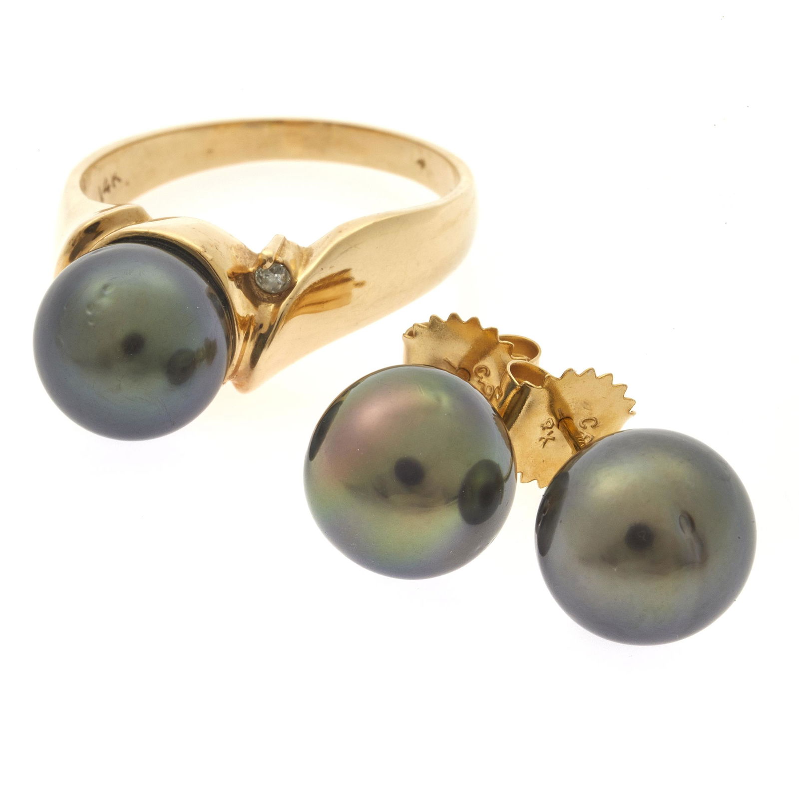 Tahitian Cultured Pearl, Diamond, 14k Jewelry Suite (1 of 2)