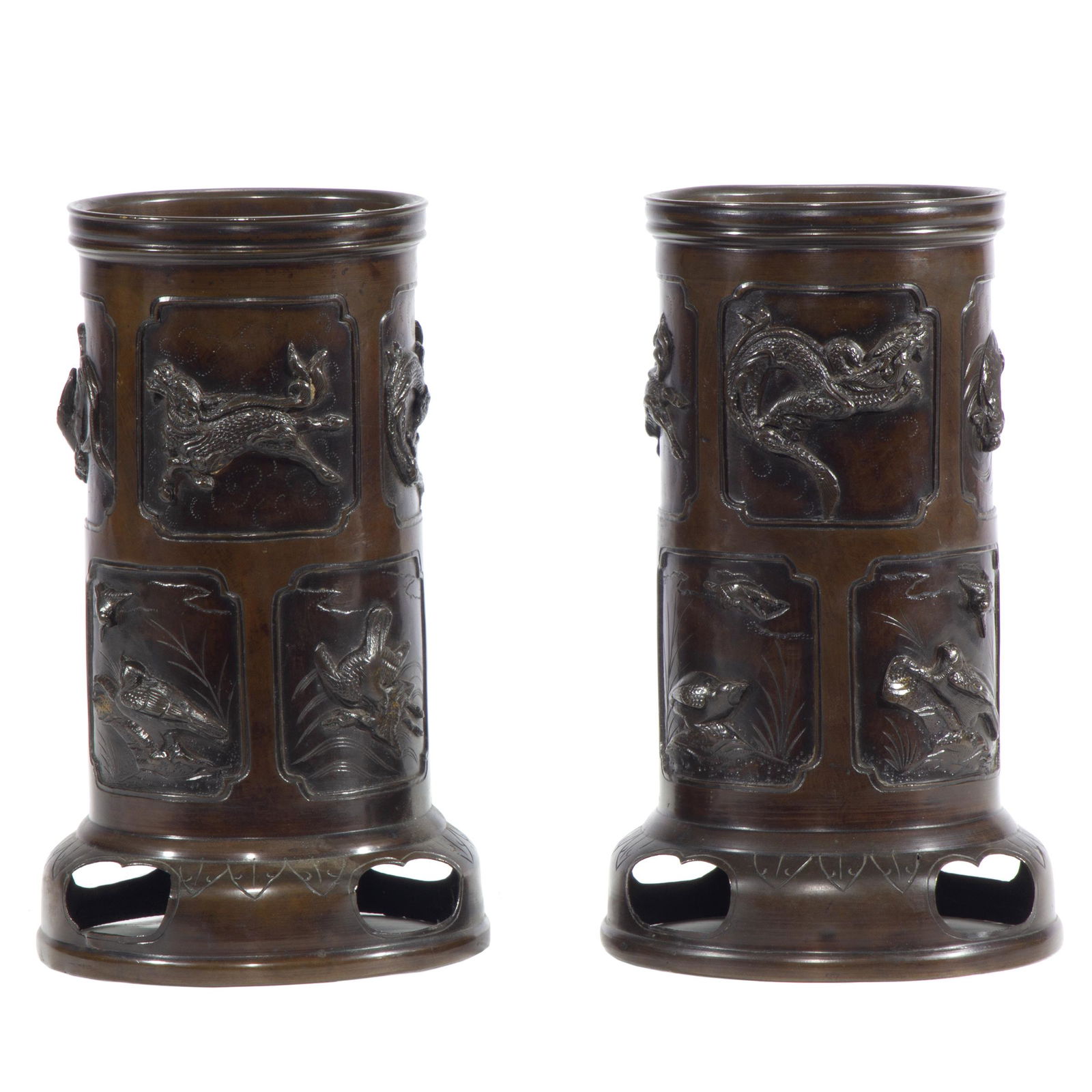 Pair Japanese Bronze Vases (1 of 2)