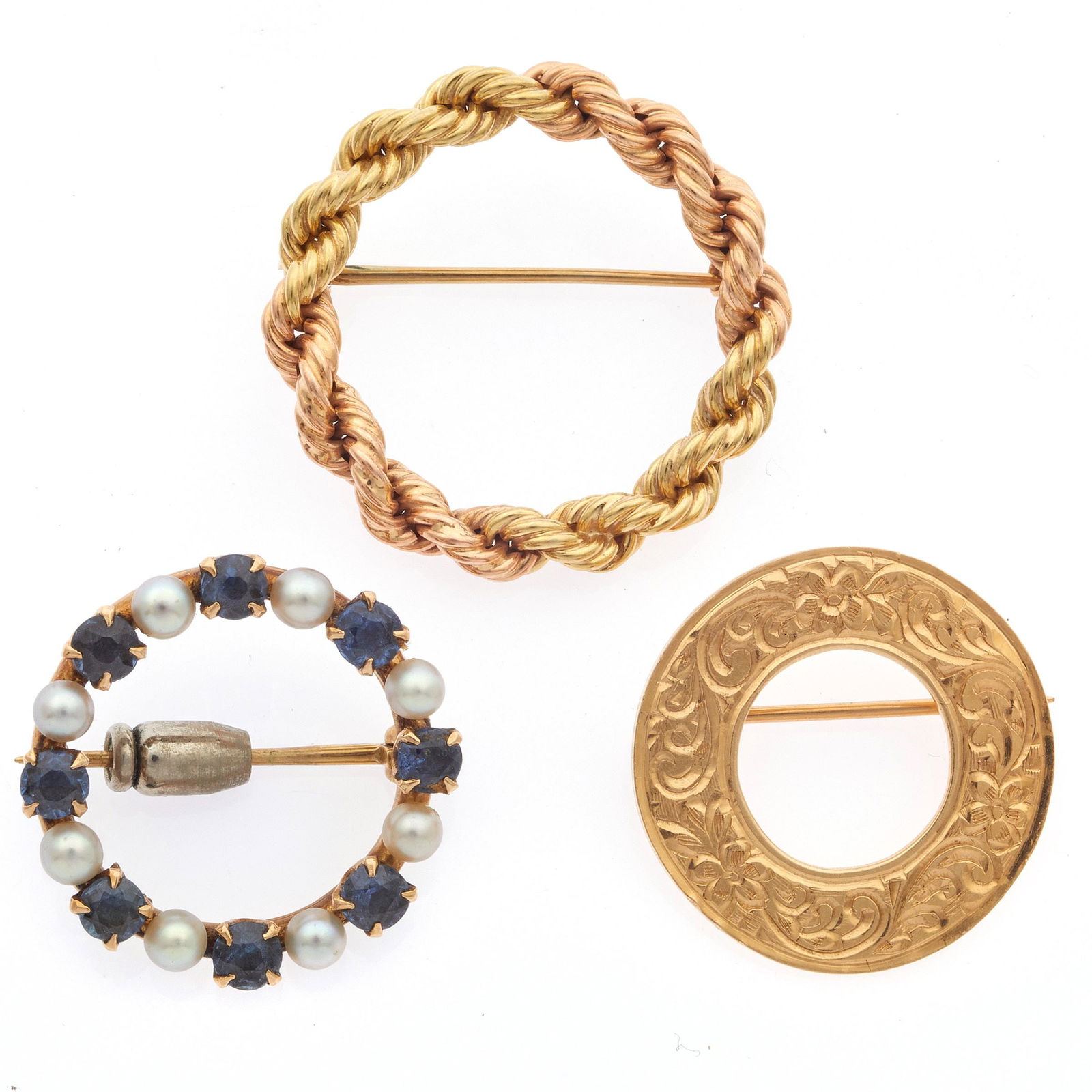 Collection of Three 14k Yellow Gold Circle Pins (1 of 2)