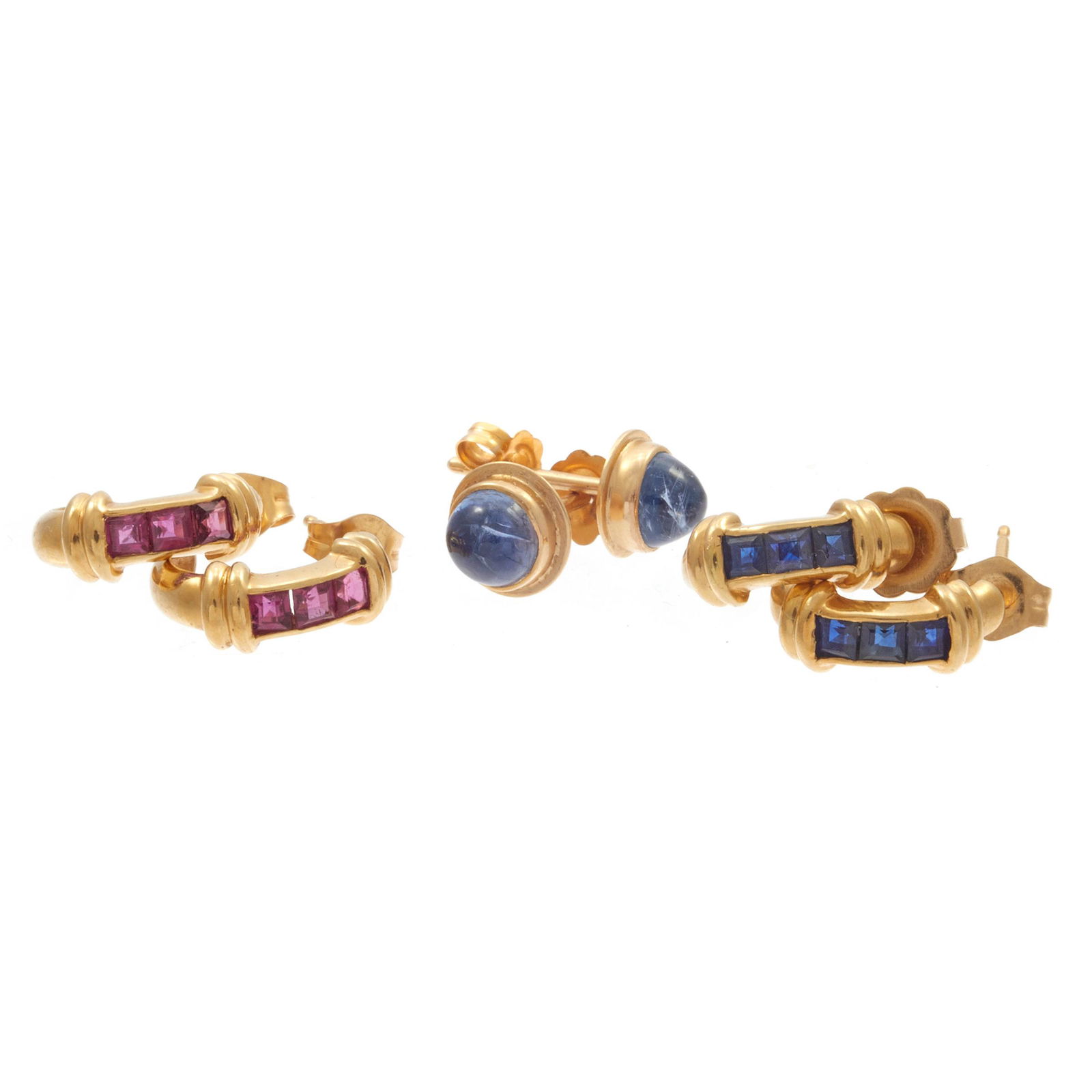 Three Pairs of Sapphire, Ruby, Yellow Gold Earrings (1 of 2)