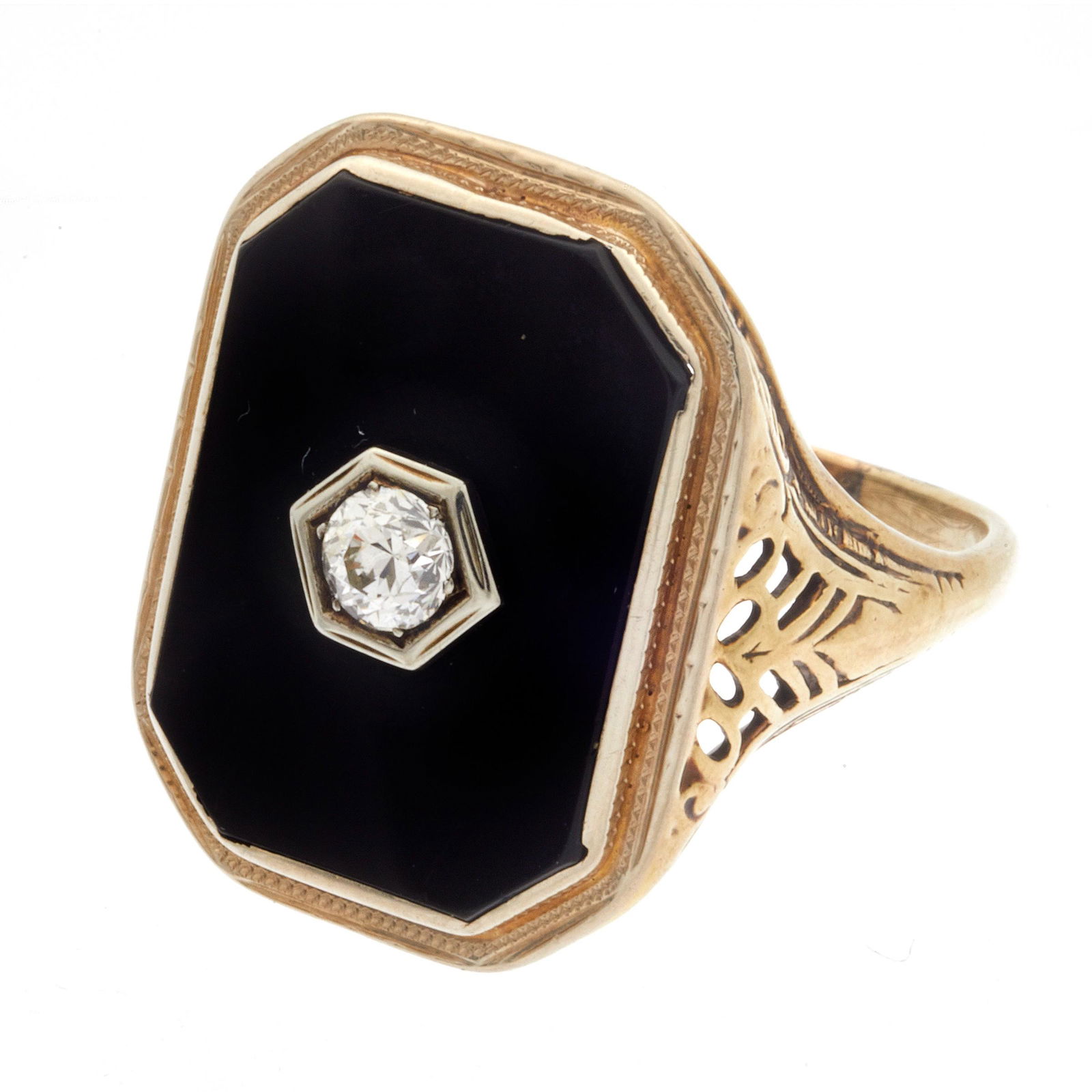 Art Deco Diamond, Onyx, 14k Ring (1 of 2)