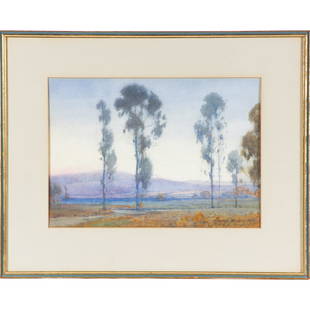 Percy (Henry Percy) Gray (1869-1952, American): Percy (Henry Percy) Gray (1869-1952, American) Eucalyptus Trees along the Countryside, 1925 Watercolor, signed and dated (lower right), in good condition, framed (no examined out of frame). 9 1/2 x