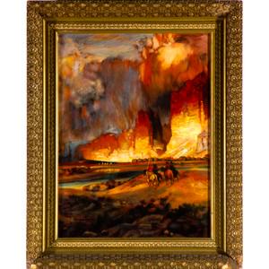 Native American Scene Oil on Canvas 17in. x 23 1/2in. (43cm x 60cm), 24in. x 31in. (61cm x 79cm) (1 of 1)