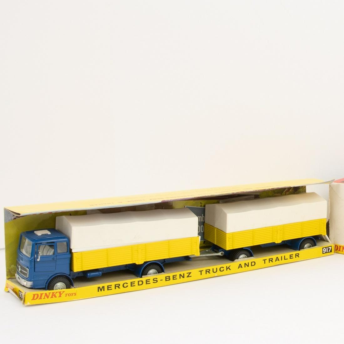 Dinky 917 Mercedes-Benz Truck And Trailer, Rarer version with blue cab, off-white interior, white (1 of 3)