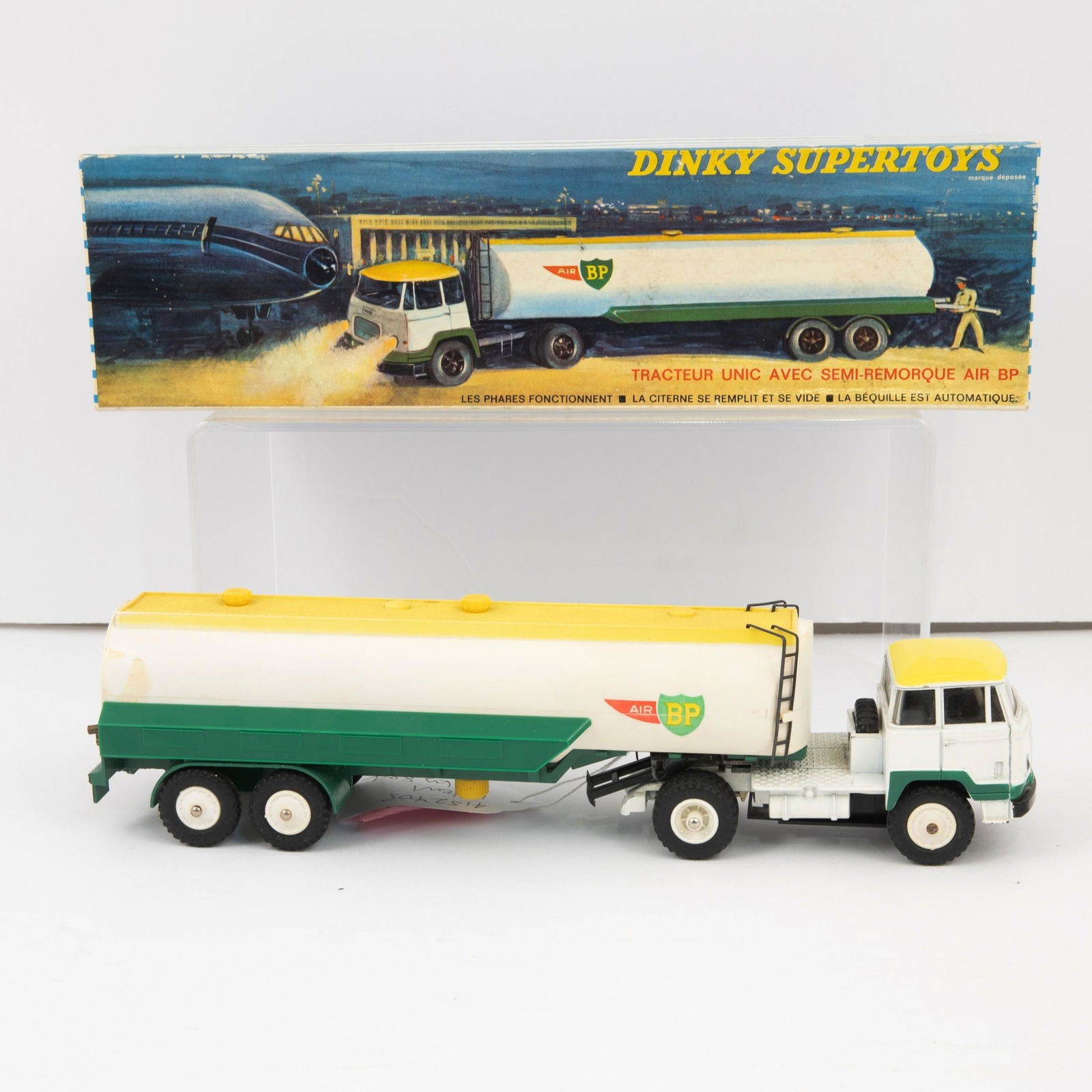 French Dinky 887 Tracteur Unic Air BP Tanker, Yellow and white with cream plastic hubs, including (1 of 1)