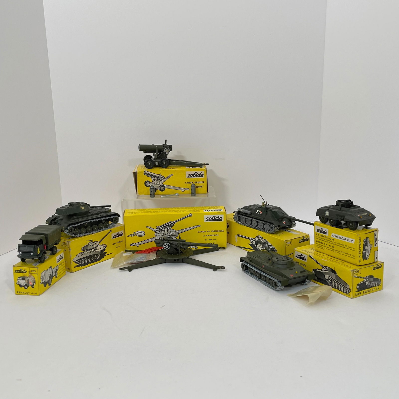 Group Of Seven Boxed Solido Military Vehicles, All die cast metal, including 200 Combat Car; 202 (1 of 8)