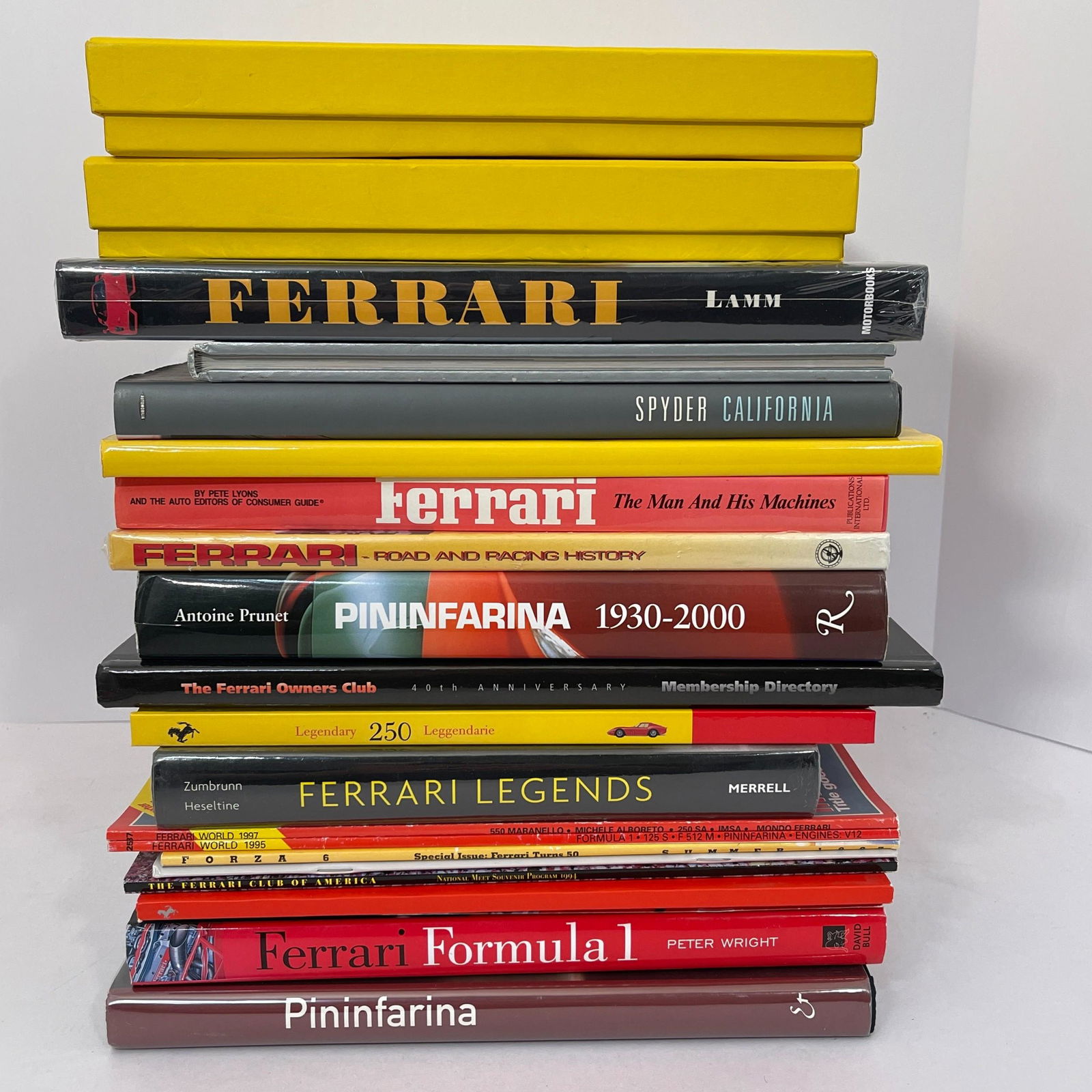Group Of Thirteen Books On Ferrari And Other Publications And Ephemera, Including two unused boxed (1 of 2)