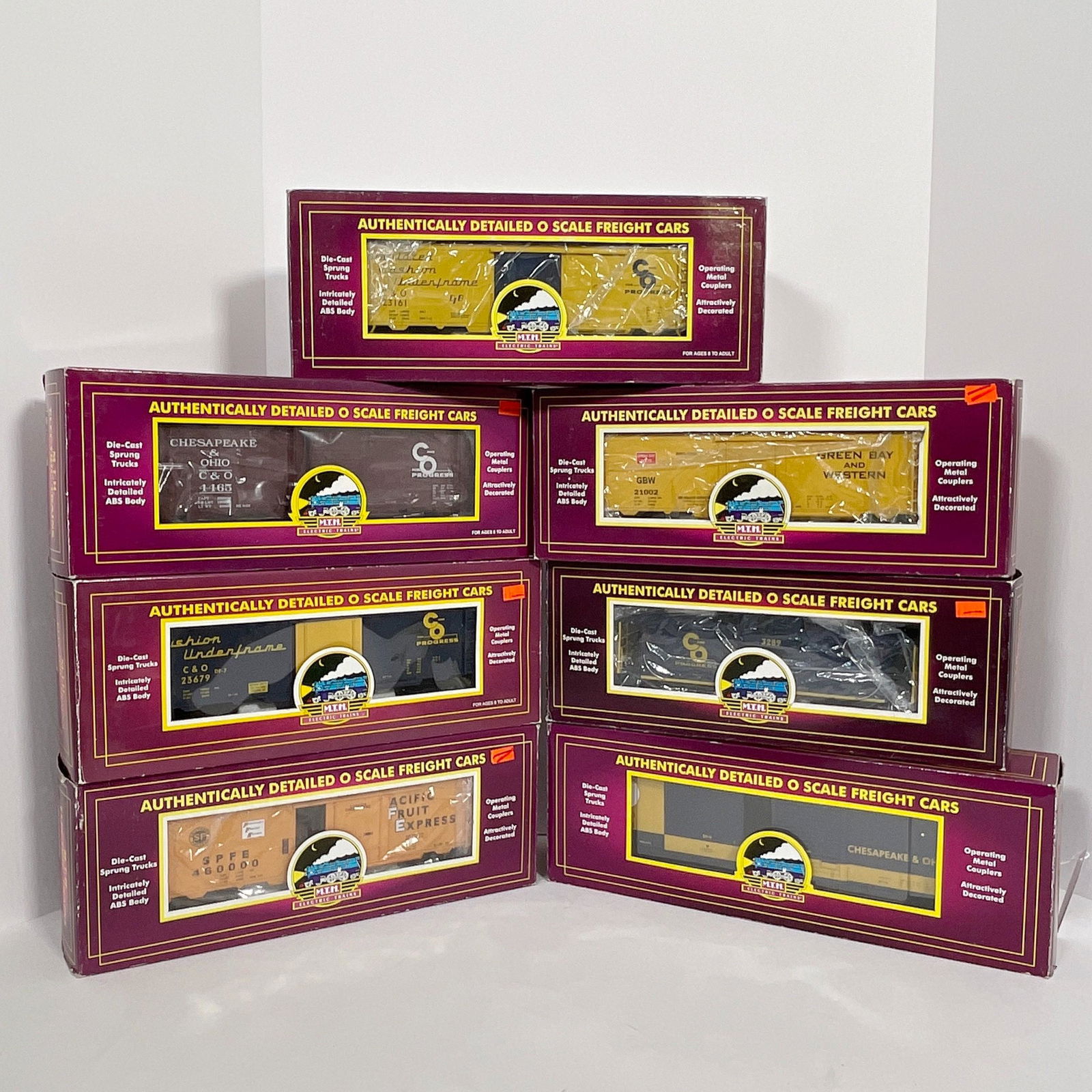 Seven MTH O Gauge Reefer Cars And Other Rolling Stock, All boxed, three-rail, die cast, including (1 of 3)