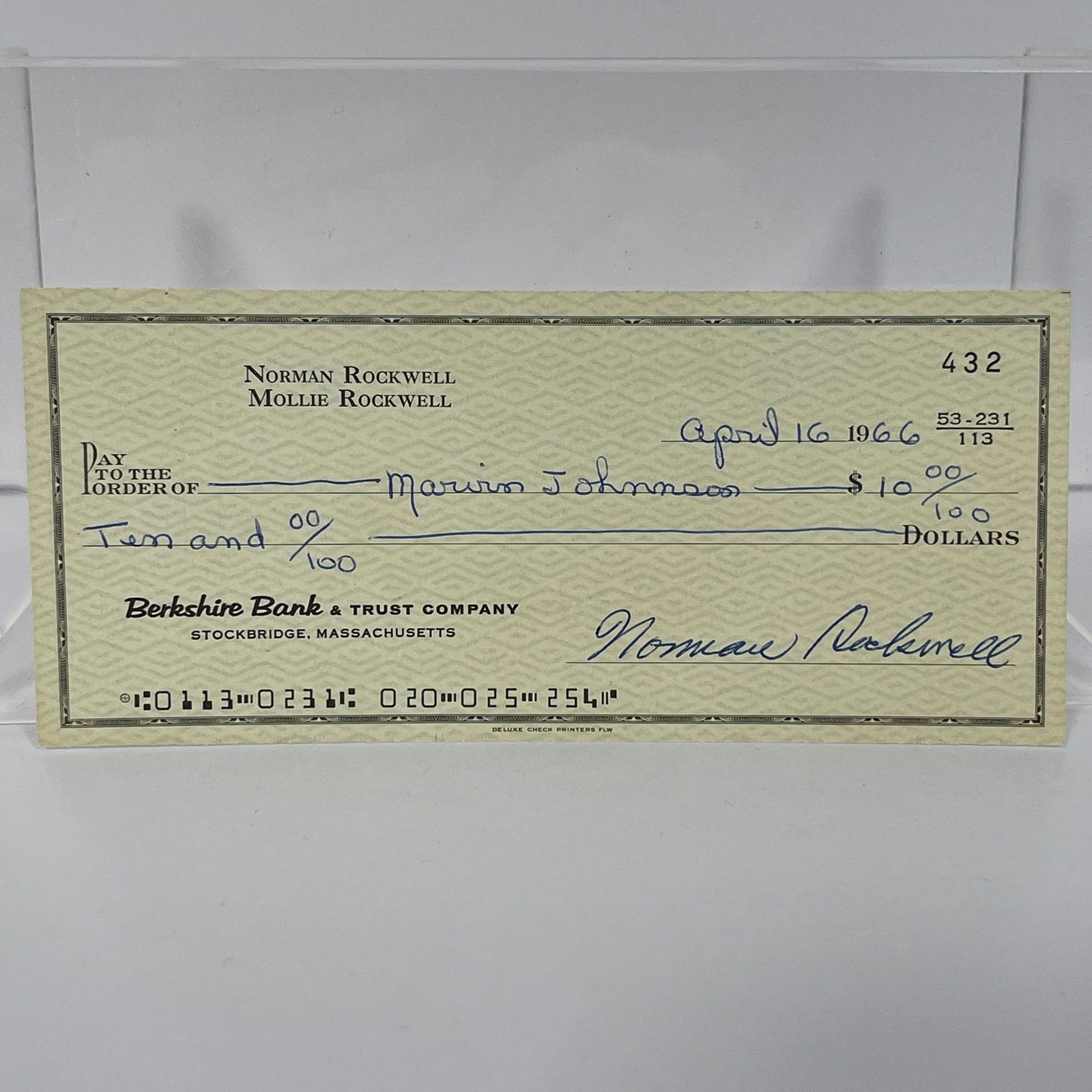 A Check Signed By Norman Rockwell With Original Mailing Envelope, A personal check from "Berkshire (1 of 5)