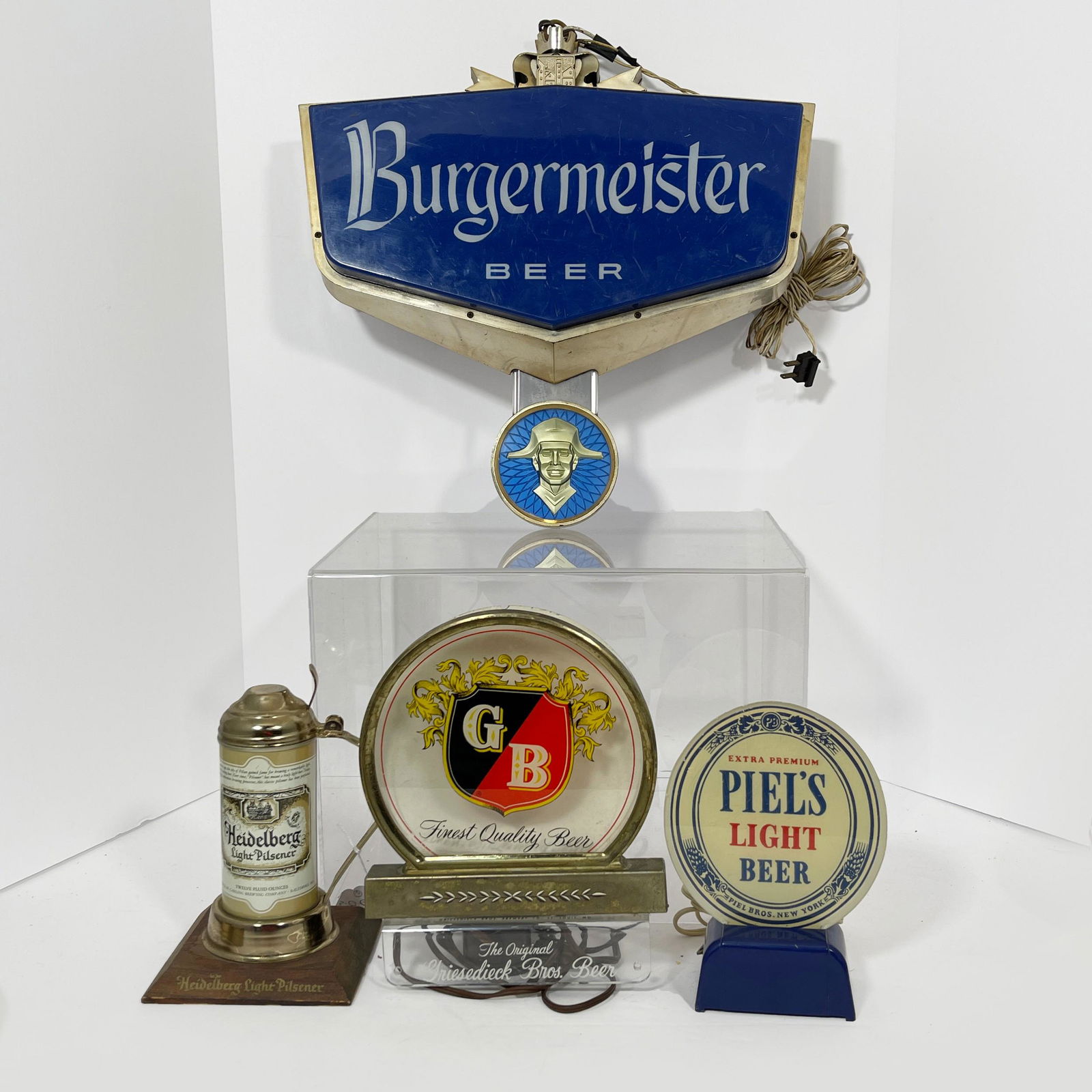 Two Burgmeister Beer Signs And Four Other Advertising Items, A rotating double-sided electrically (1 of 3)