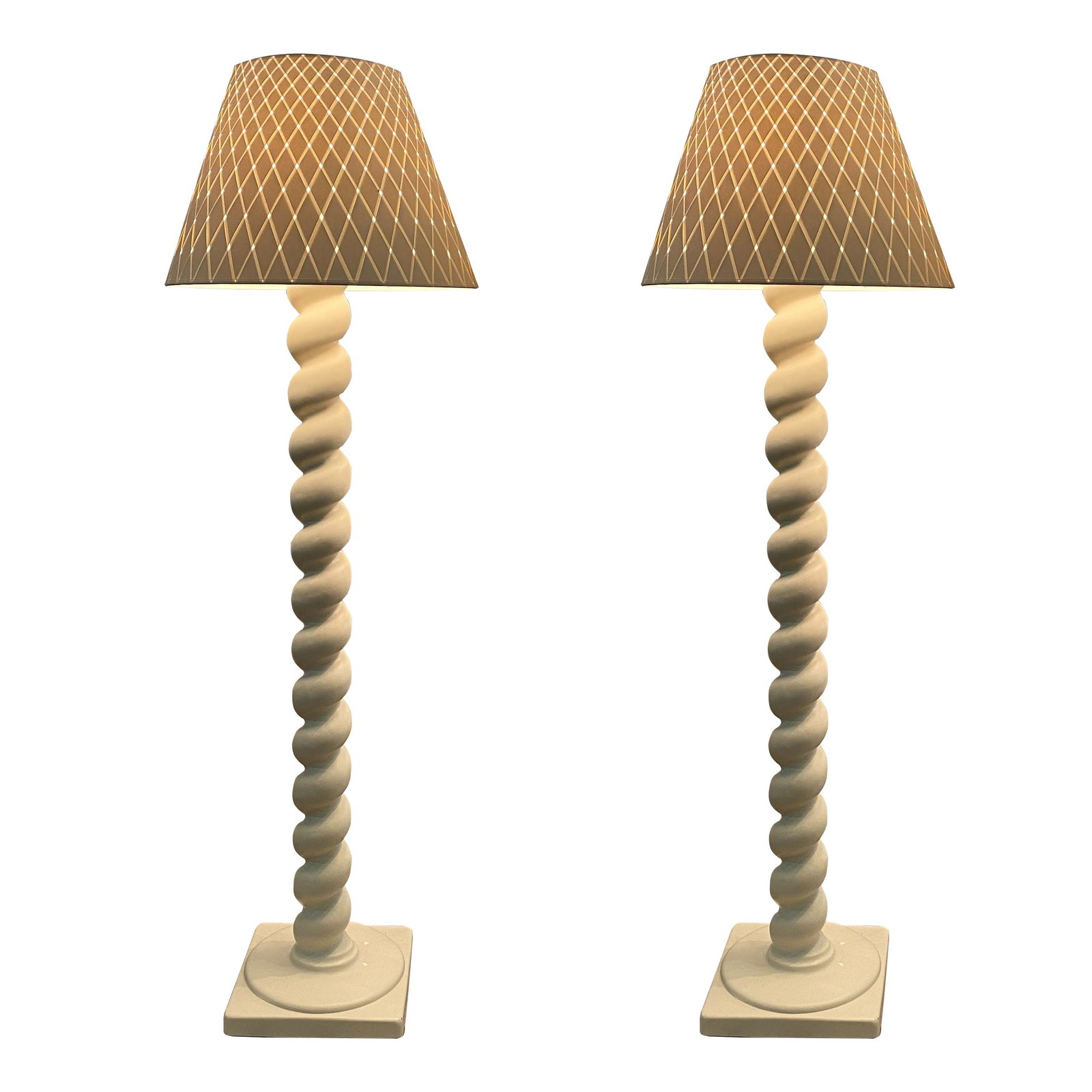 Pair Michael Taylor Design Floor Lamps: Pair Michael Taylor Design Floor Lamps In the form of Solomonic columns. With custom woven shades height to fixture: 60in. (152cm)