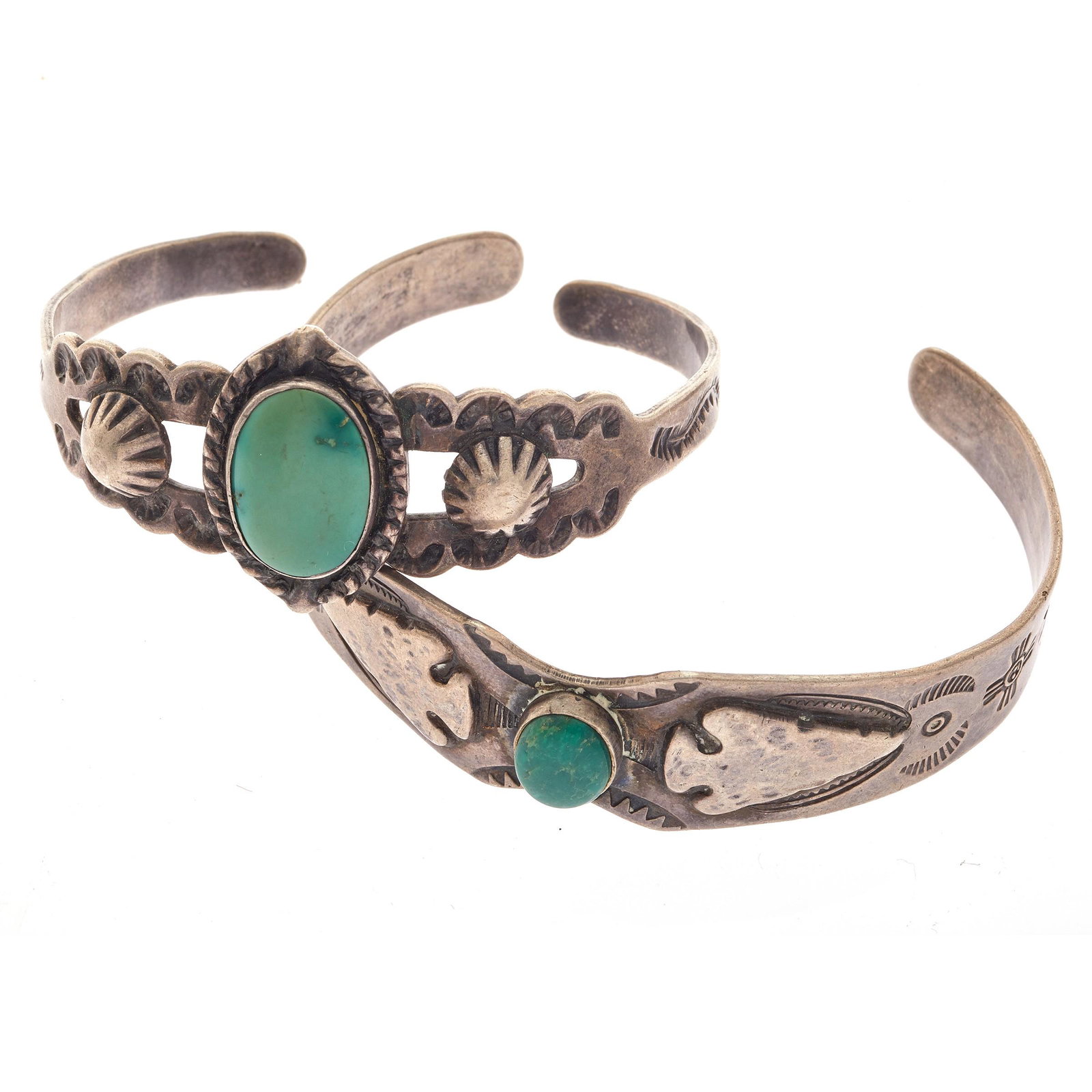 Fred Harvey Era Turquoise, Sterling Silver Cuff Bracelets (1 of 3)
