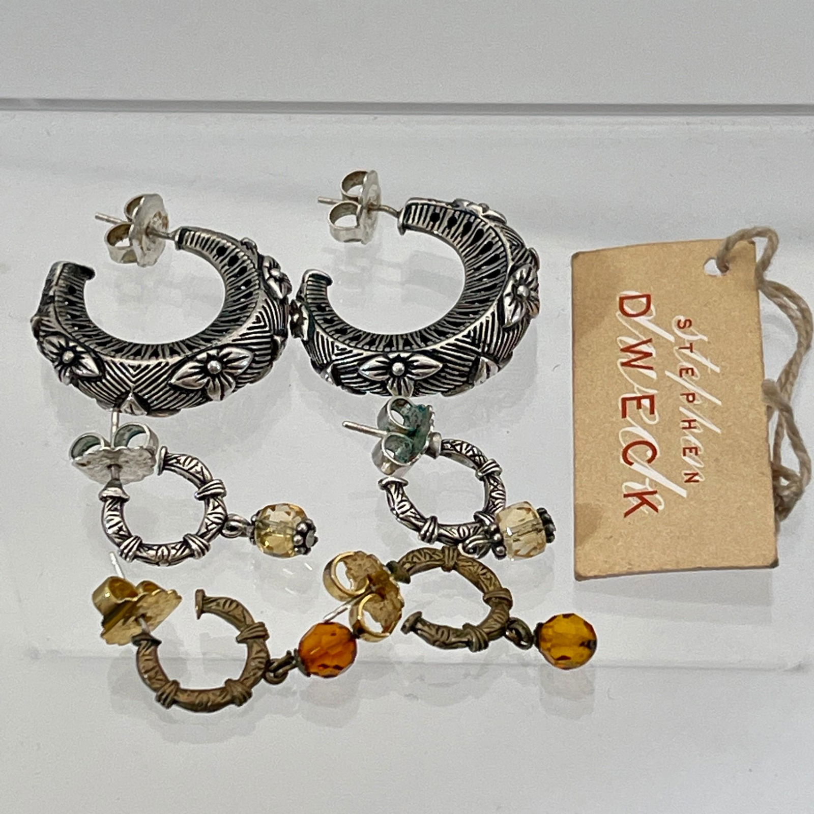 Stephen Dweck Three Pairs of Sterling Silver and Bronze Hoop Earrings (1 of 3)