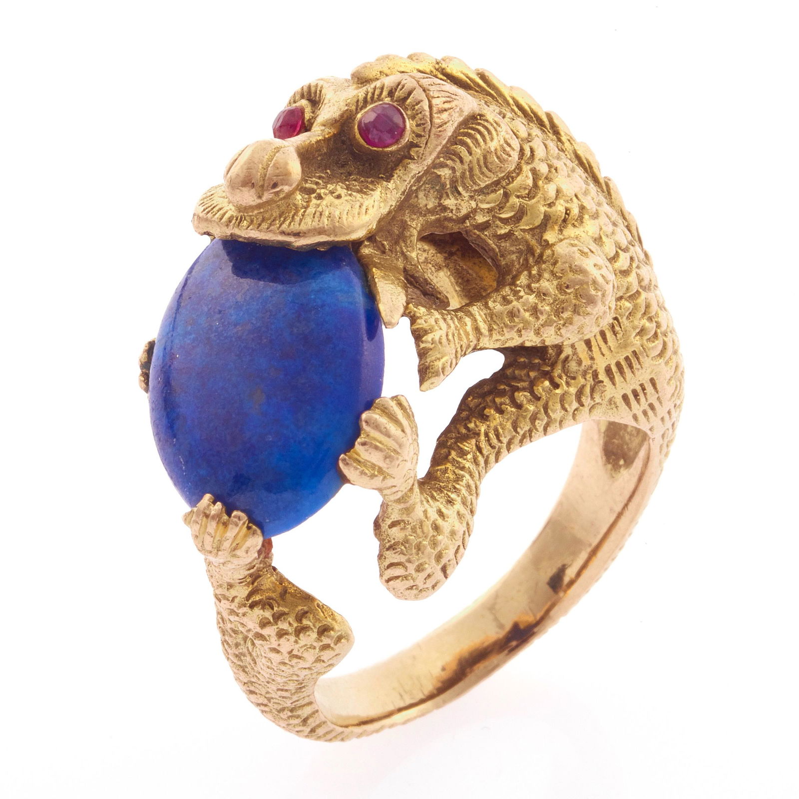 Lapis Lazuli, Ruby, 10k Yellow Gold Lizard Ring (1 of 3)