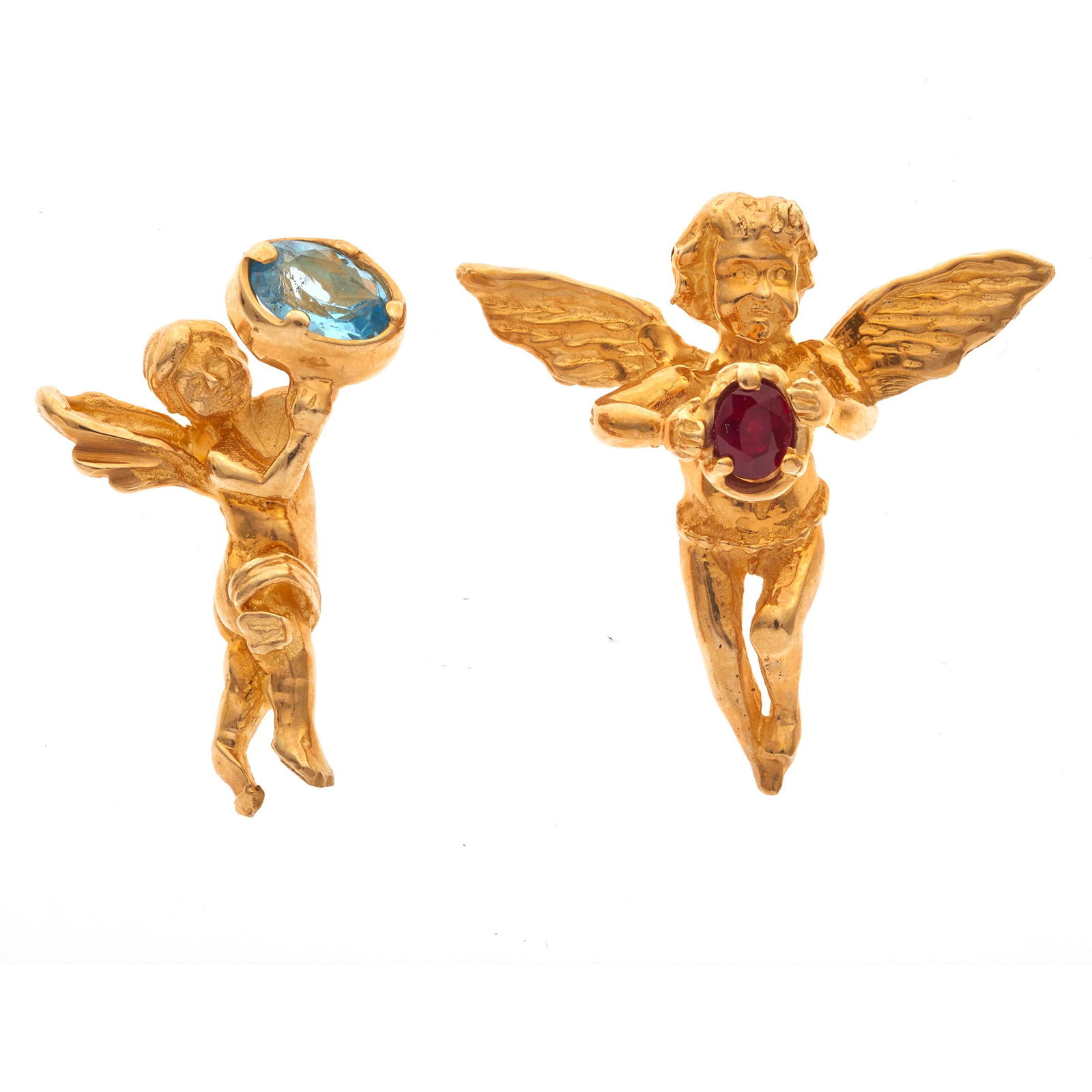 Two Garnet, Blue Topaz, 14k Yellow Gold Cherub Pendants (1 of 6)
