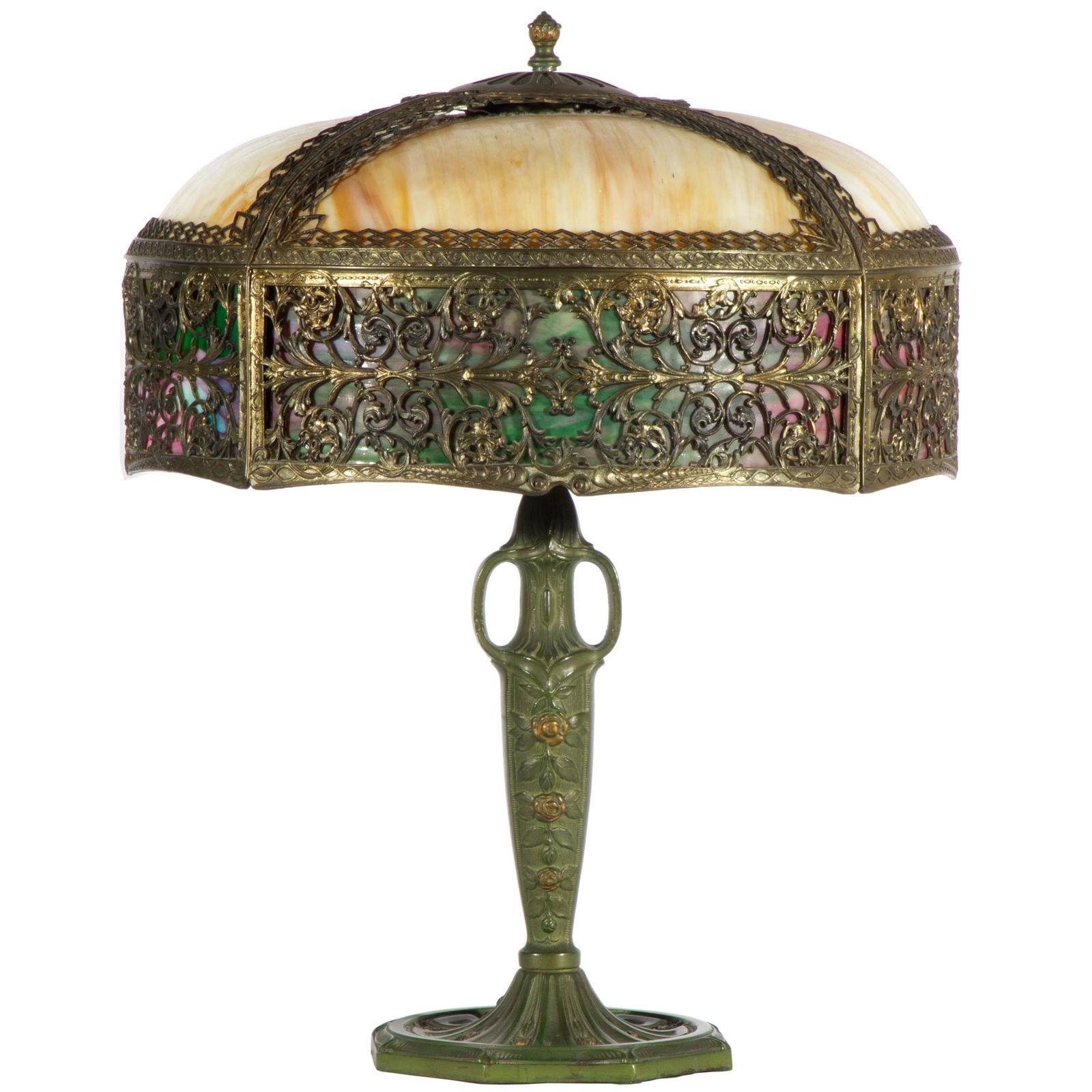 Art Nouveau Style Slag Glass Table Lamp (1 of 3)
