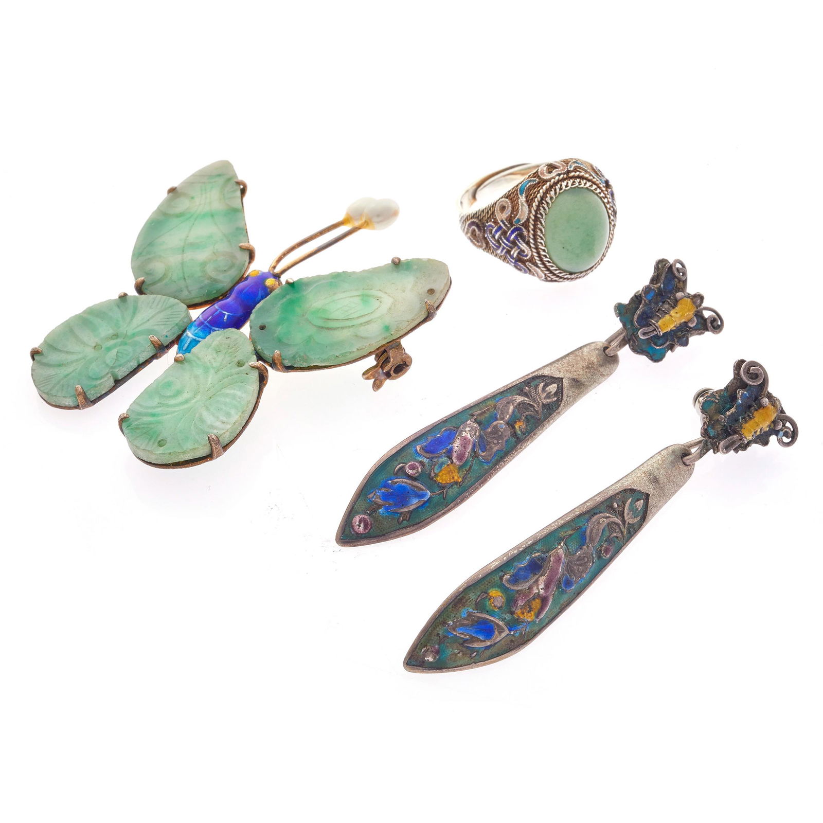 Collection of Chinese Export Jade, Enamel, Silver Jewelry (1 of 2)