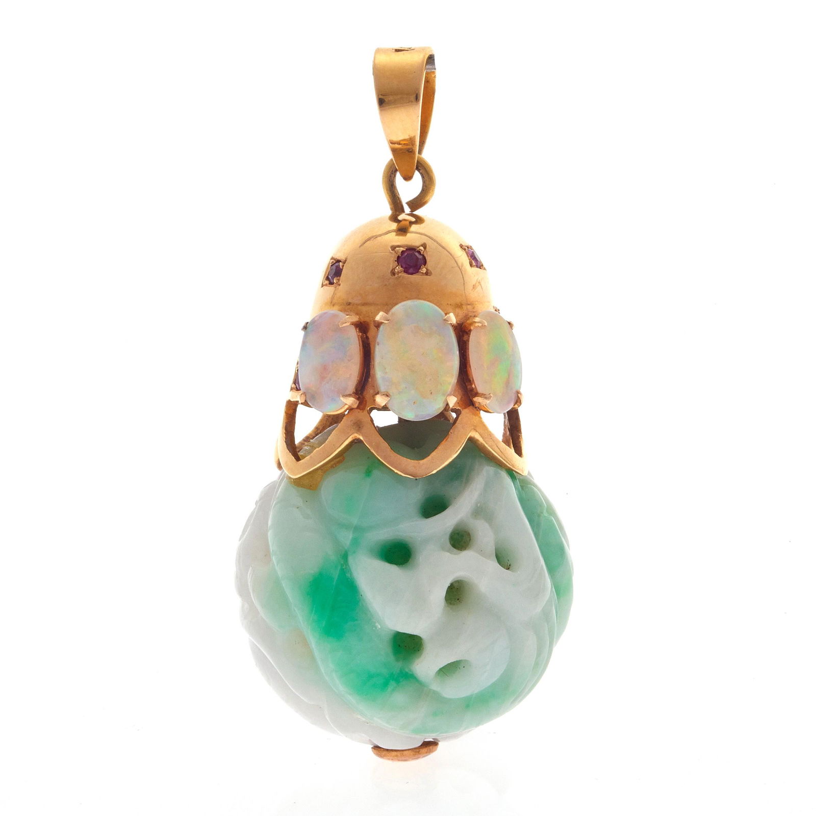 Jade, Opal, Ruby, 14k Yellow Gold Pendant (1 of 2)